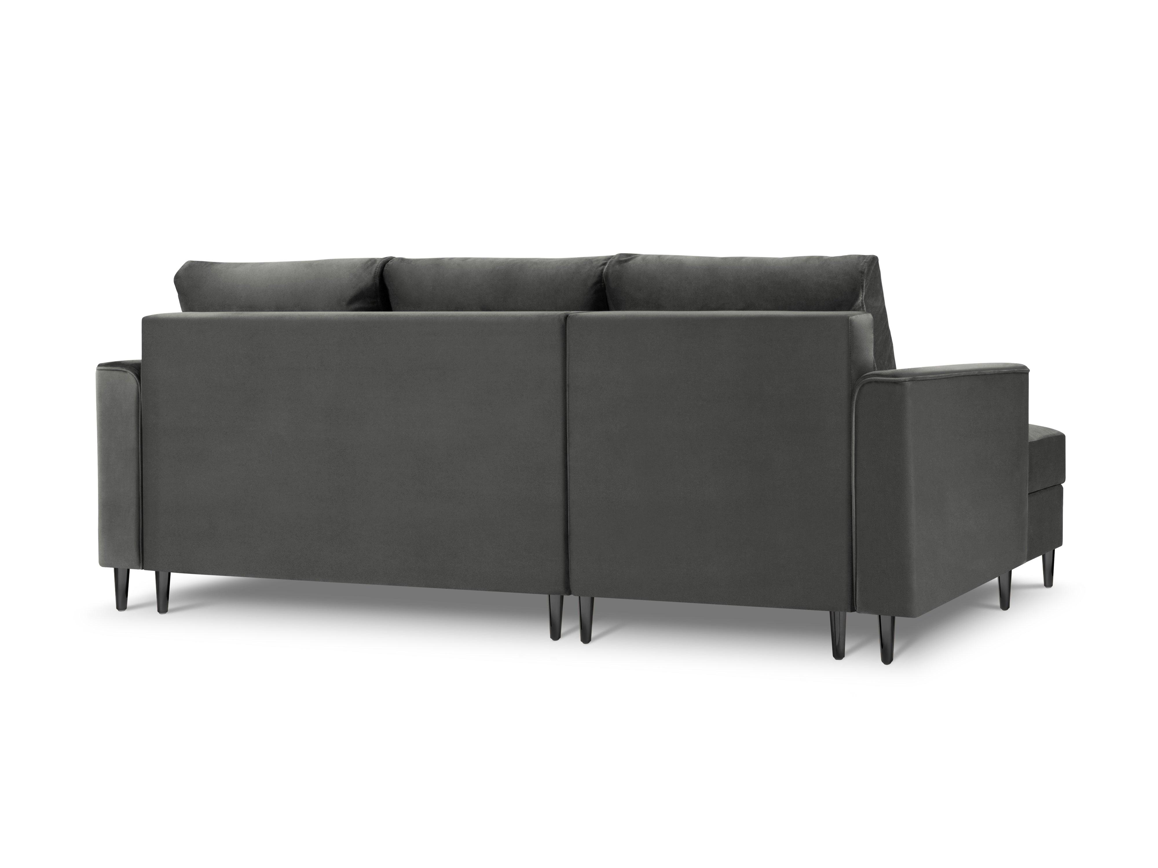 Narożnik lewostronny aksamitny z funkcją spania CARTADERA ciemnoszary z czarną podstawą Mazzini Sofas Eye on Design