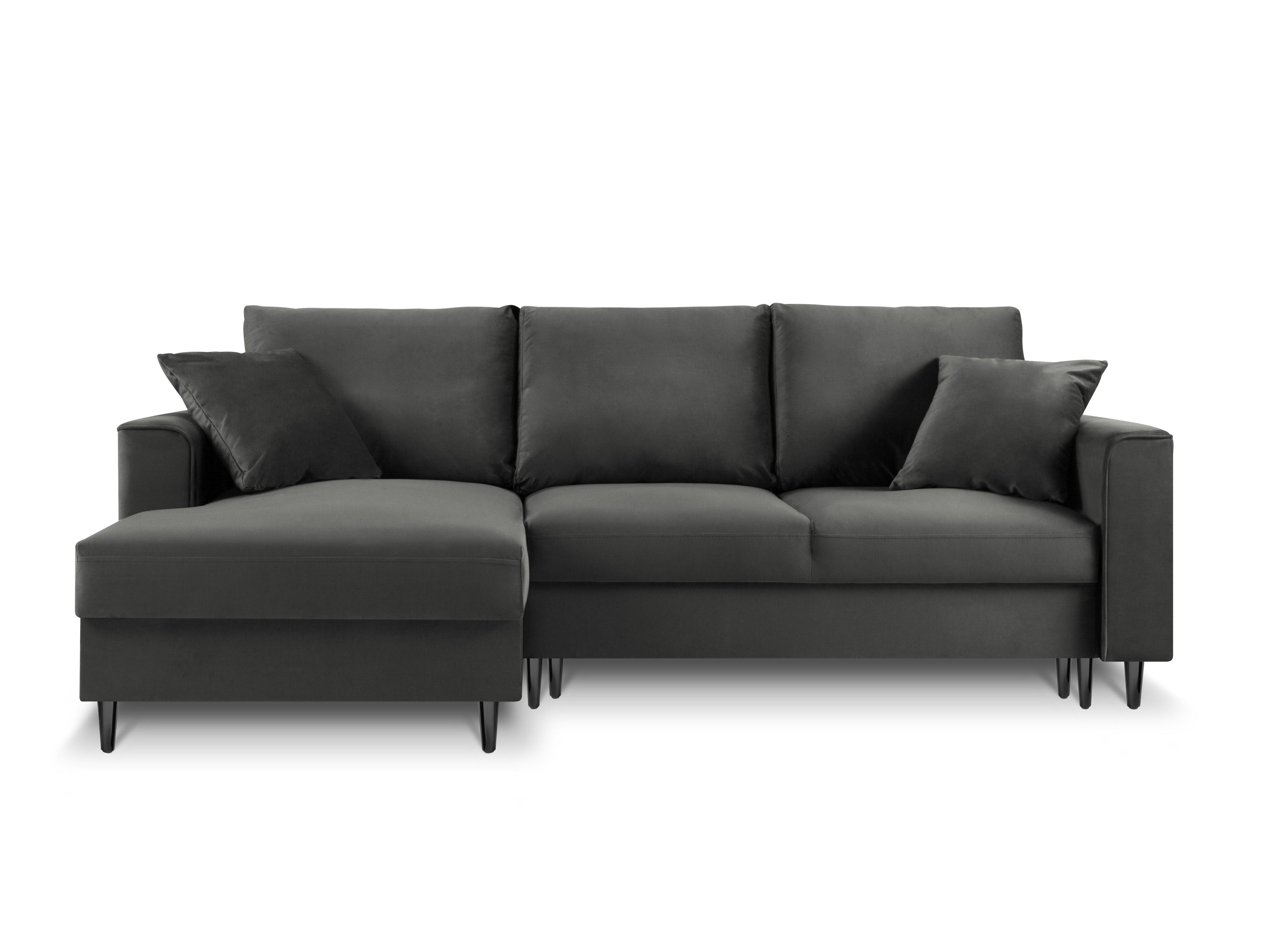 Narożnik lewostronny aksamitny z funkcją spania CARTADERA ciemnoszary z czarną podstawą Mazzini Sofas Eye on Design