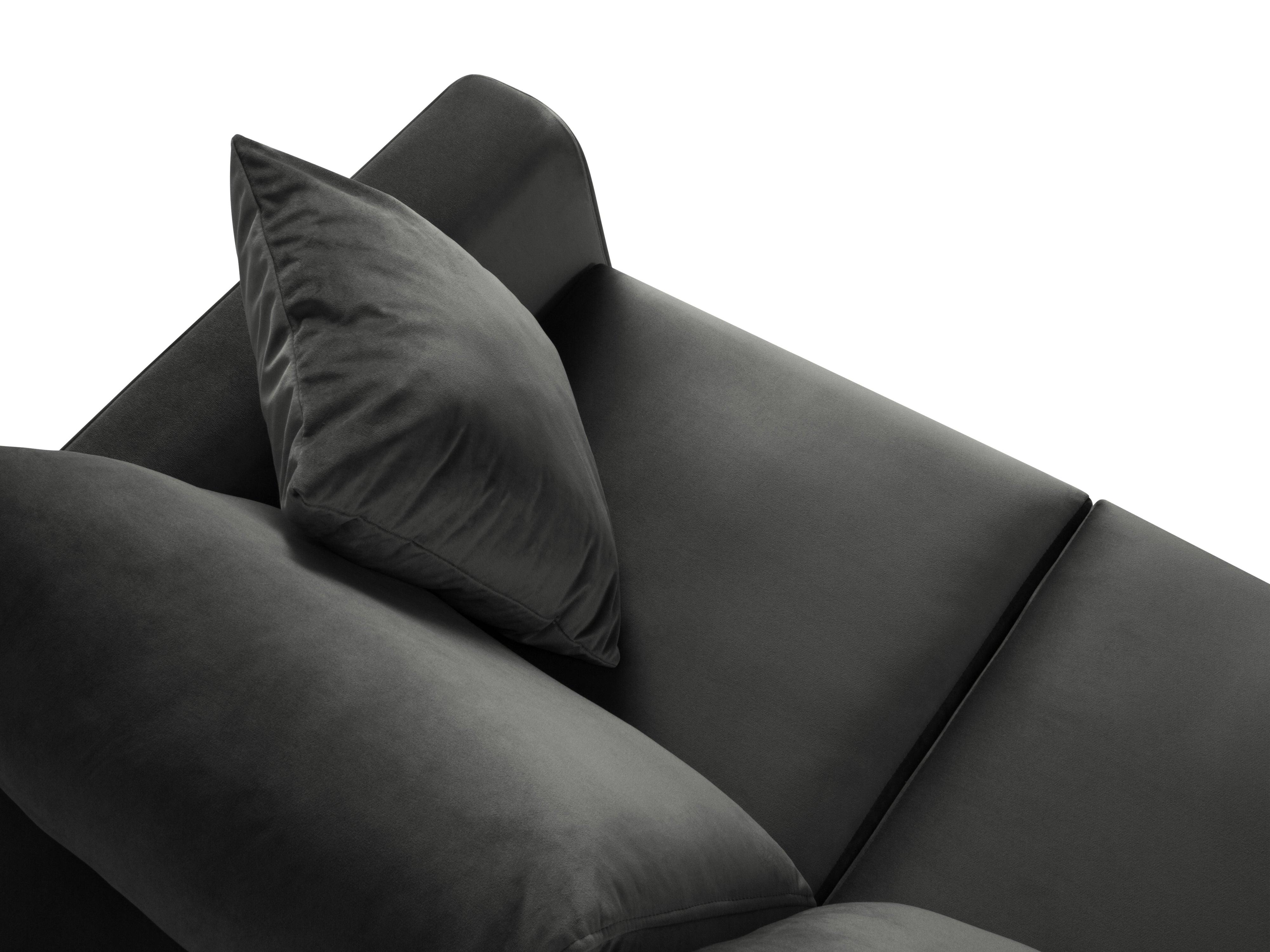 Narożnik lewostronny aksamitny z funkcją spania CARTADERA ciemnoszary z czarną podstawą Mazzini Sofas Eye on Design