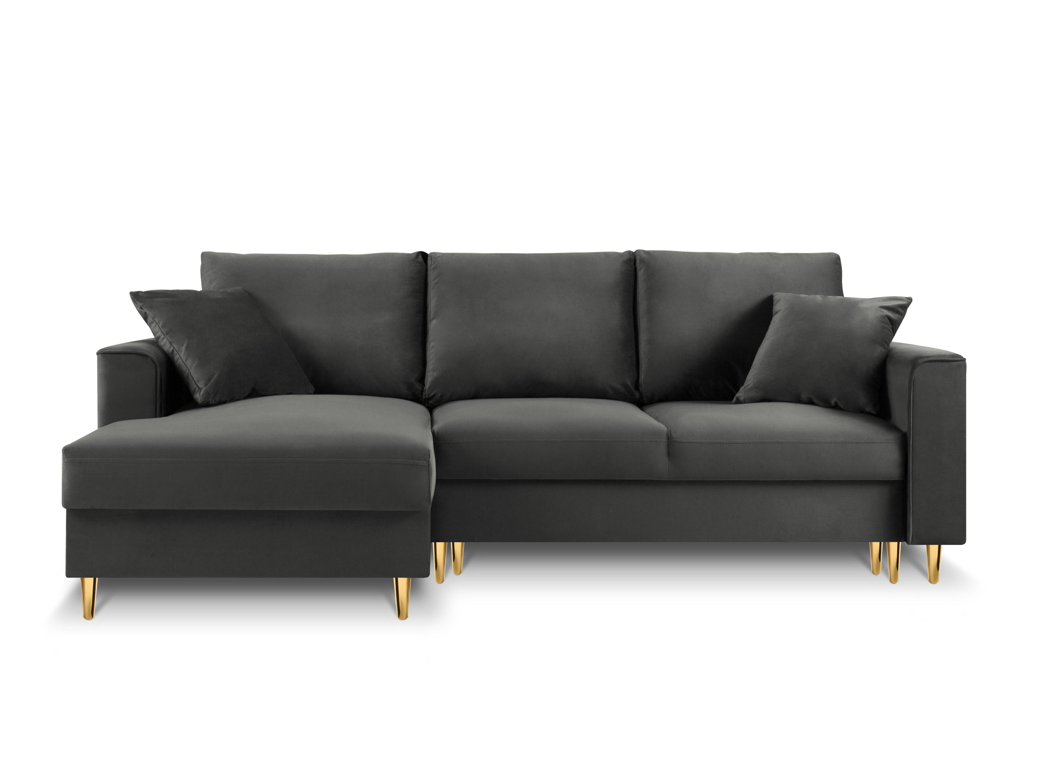 Narożnik lewostronny aksamitny z funkcją spania CARTADERA ciemnoszary ze złotą podstawą Mazzini Sofas Eye on Design