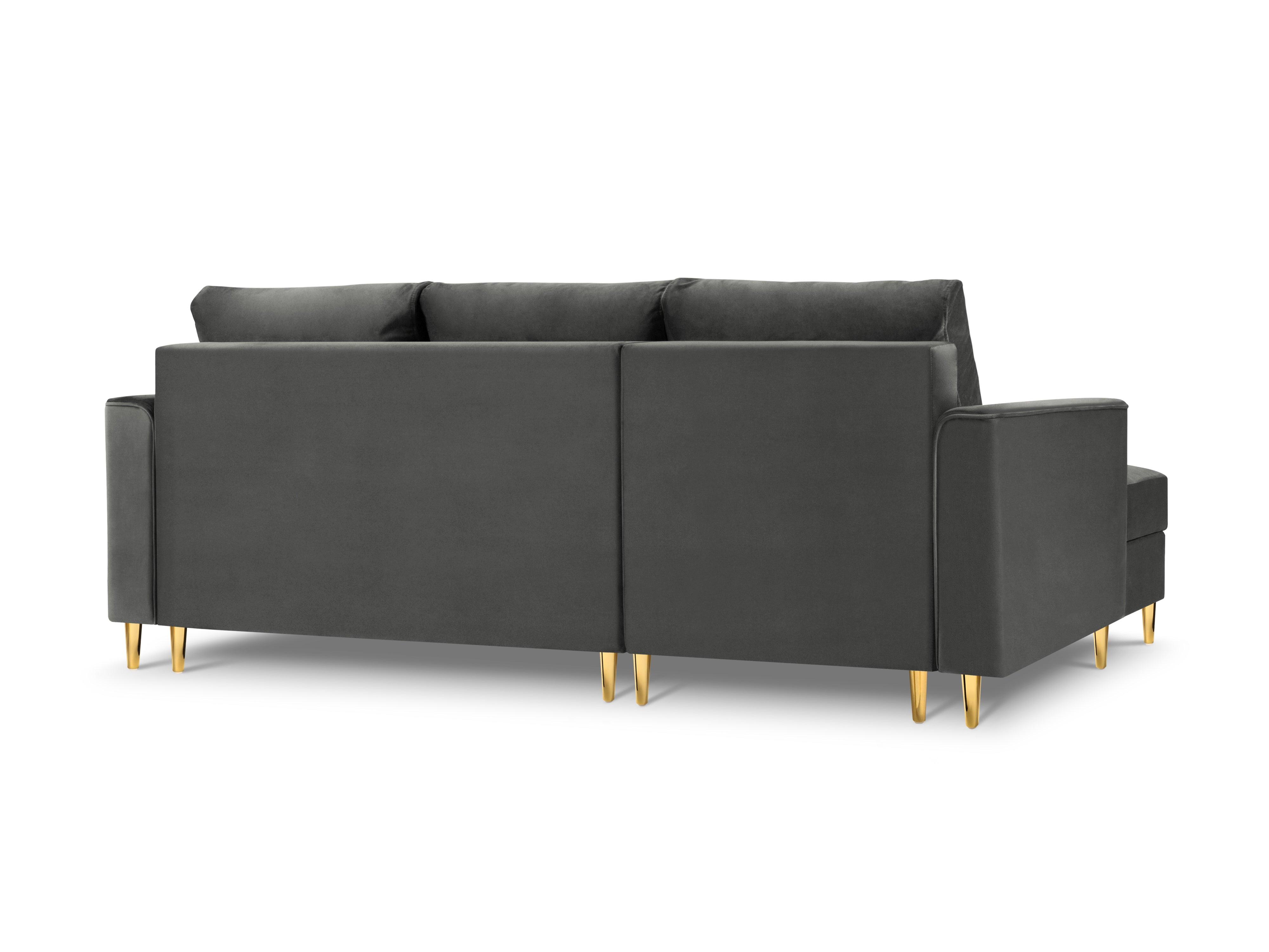 Narożnik lewostronny aksamitny z funkcją spania CARTADERA ciemnoszary ze złotą podstawą Mazzini Sofas Eye on Design