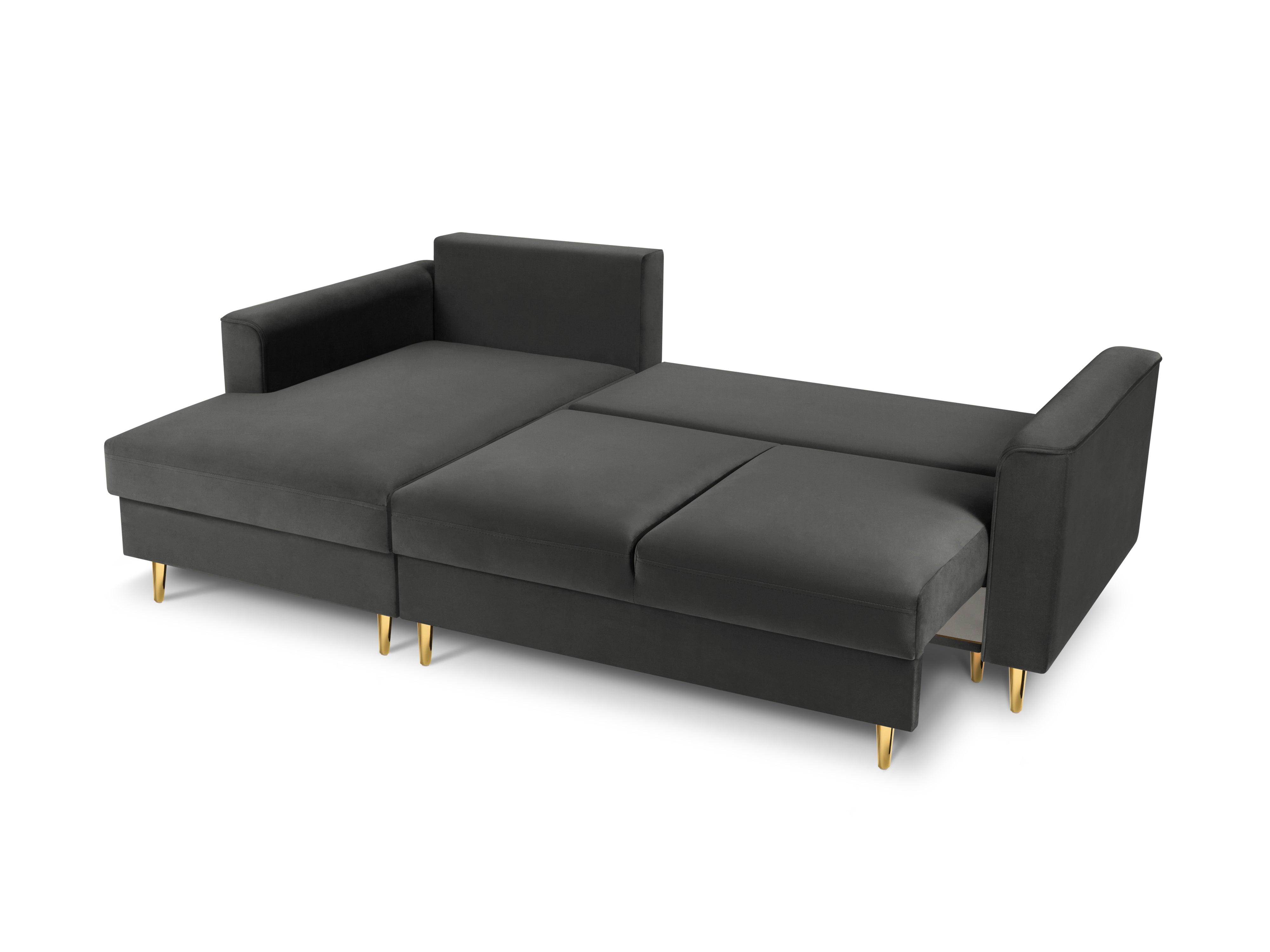 Narożnik lewostronny aksamitny z funkcją spania CARTADERA ciemnoszary ze złotą podstawą Mazzini Sofas Eye on Design