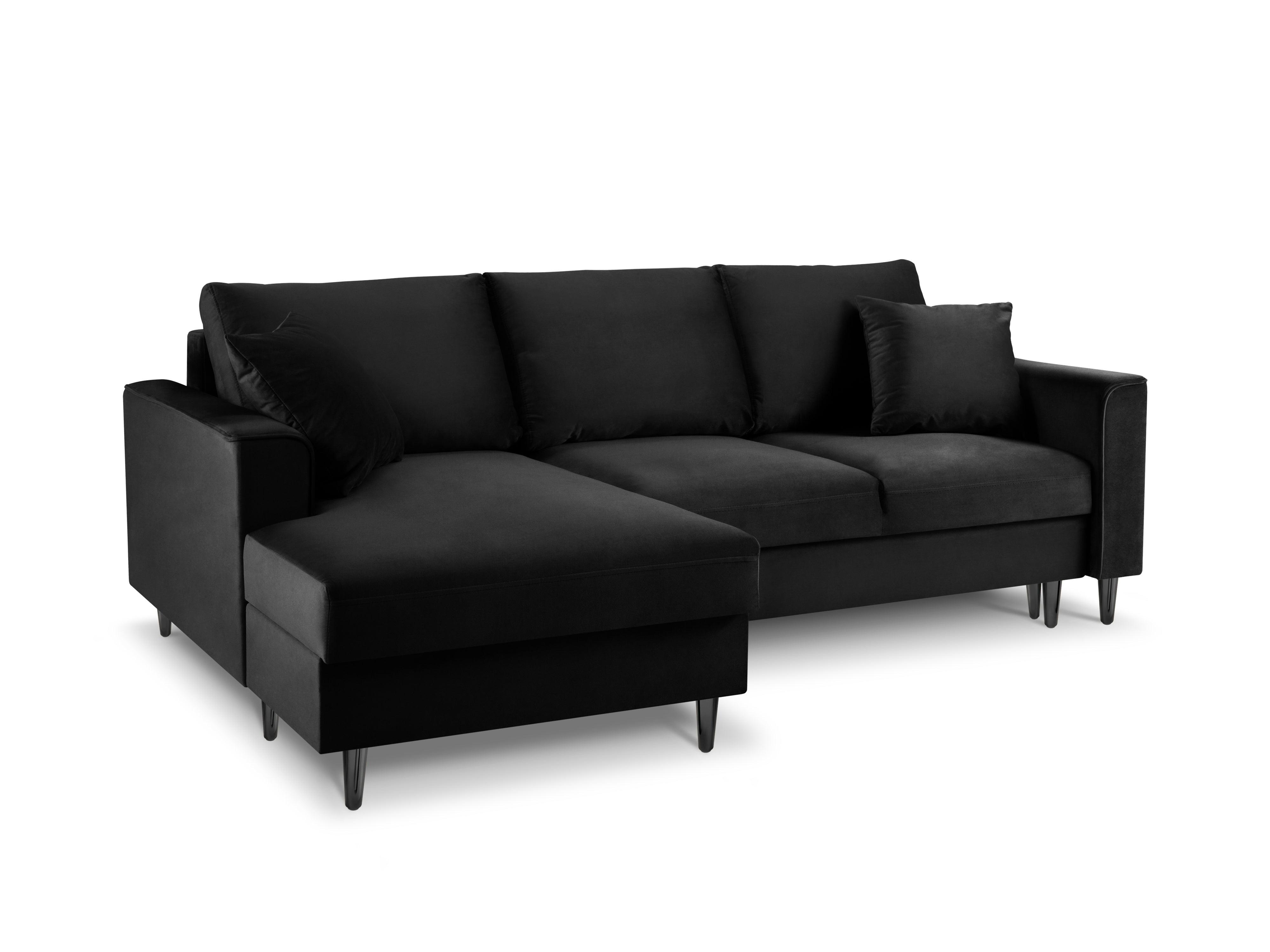 Narożnik lewostronny aksamitny z funkcją spania CARTADERA czarny z czarną podstawą Mazzini Sofas Eye on Design