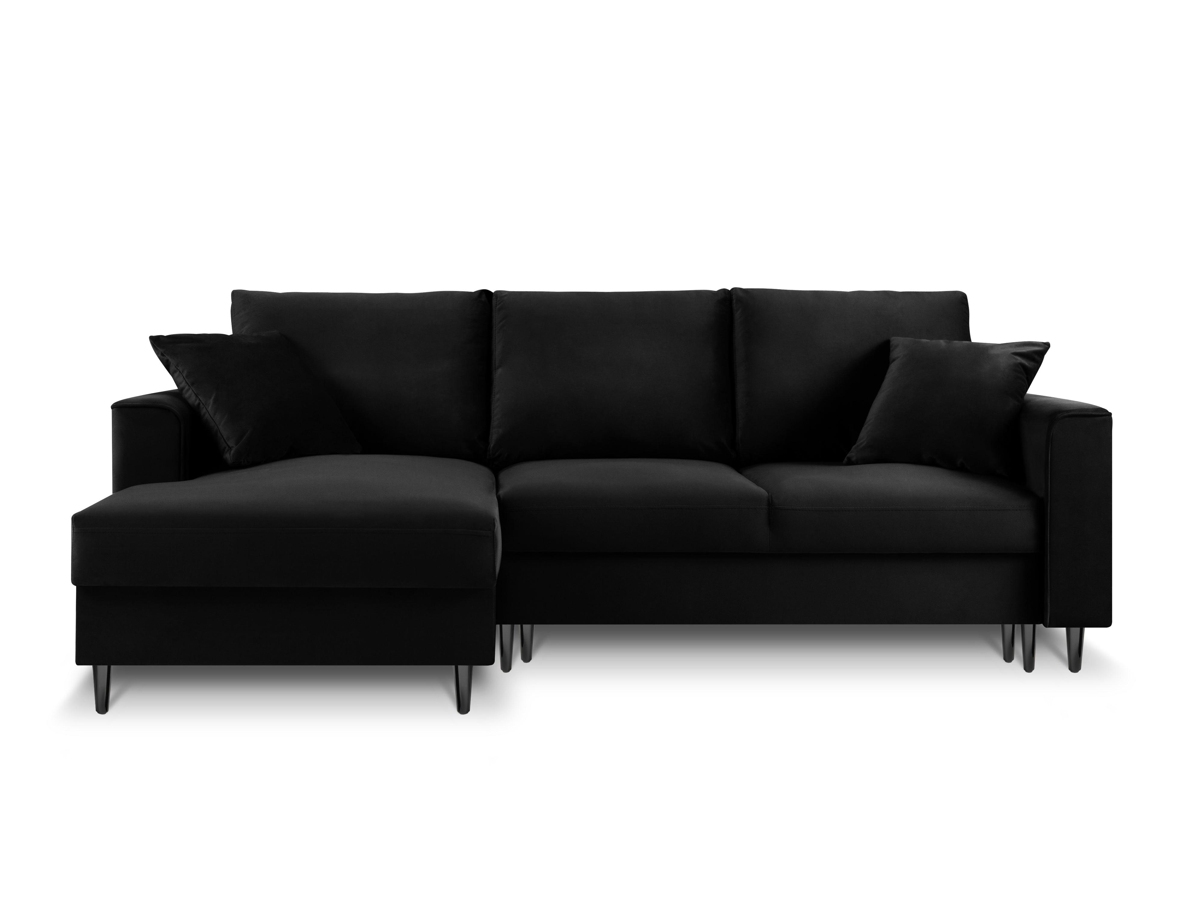 Narożnik lewostronny aksamitny z funkcją spania CARTADERA czarny z czarną podstawą Mazzini Sofas Eye on Design