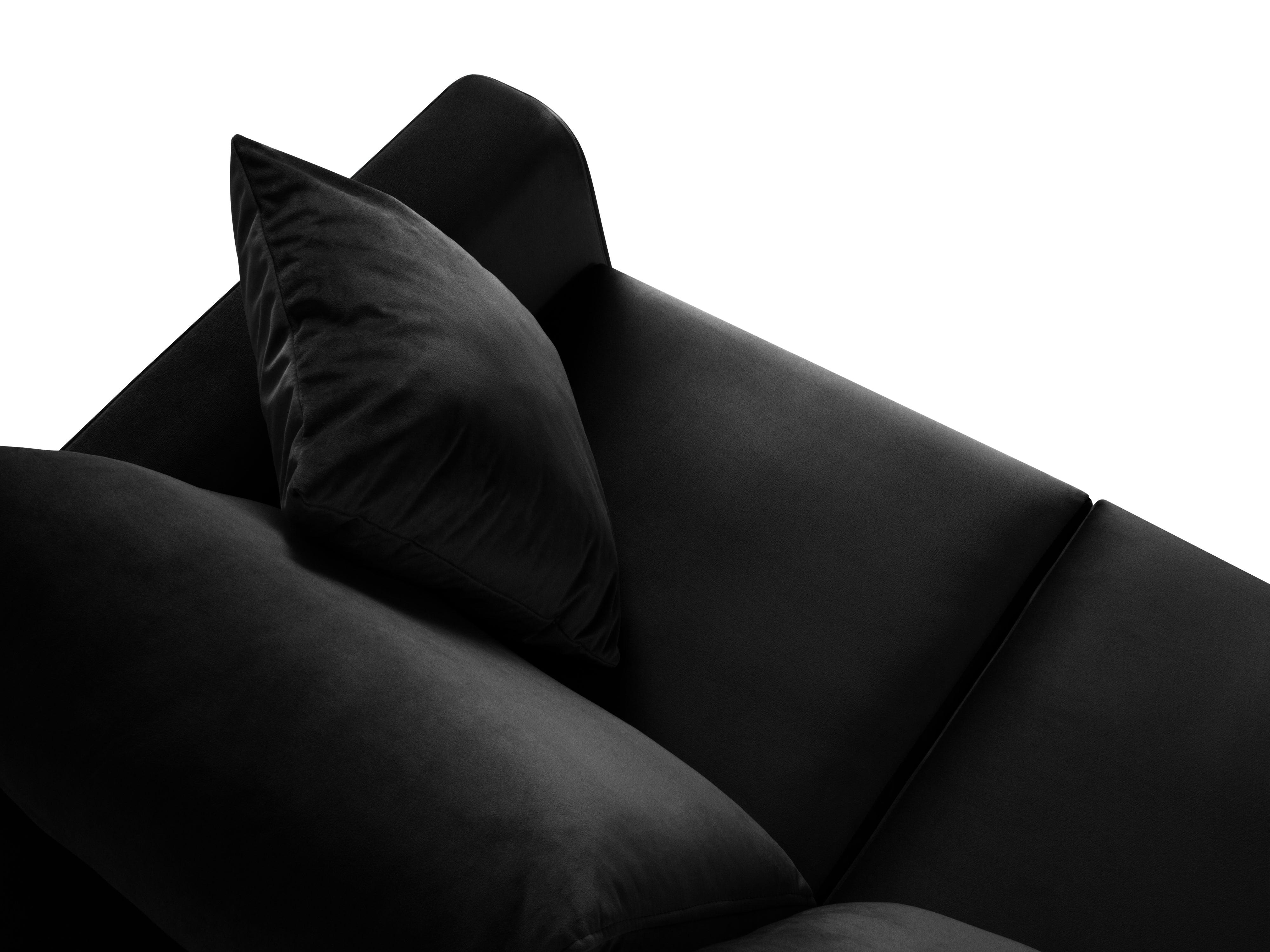 Narożnik lewostronny aksamitny z funkcją spania CARTADERA czarny z czarną podstawą Mazzini Sofas Eye on Design