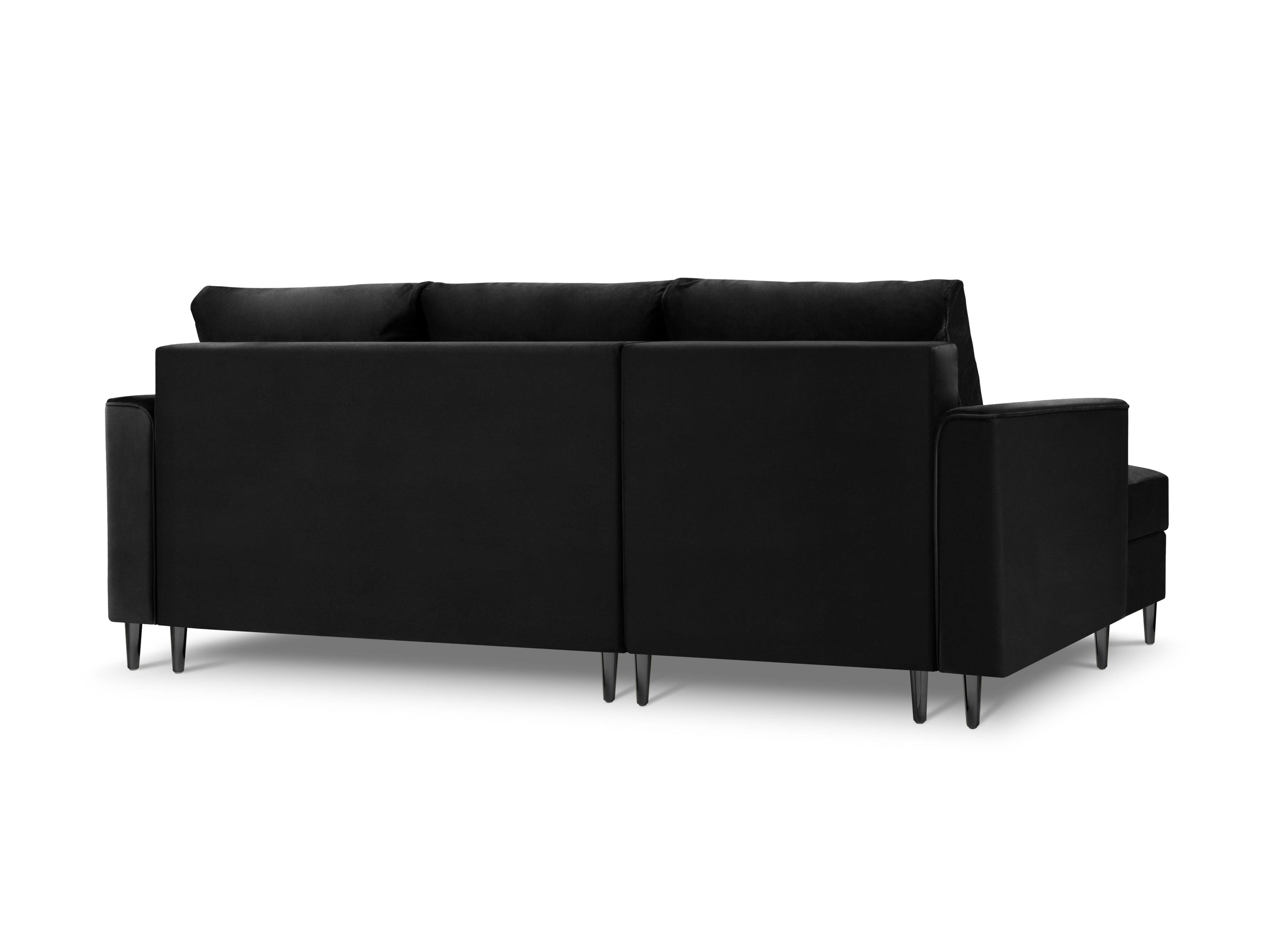 Narożnik lewostronny aksamitny z funkcją spania CARTADERA czarny z czarną podstawą Mazzini Sofas Eye on Design