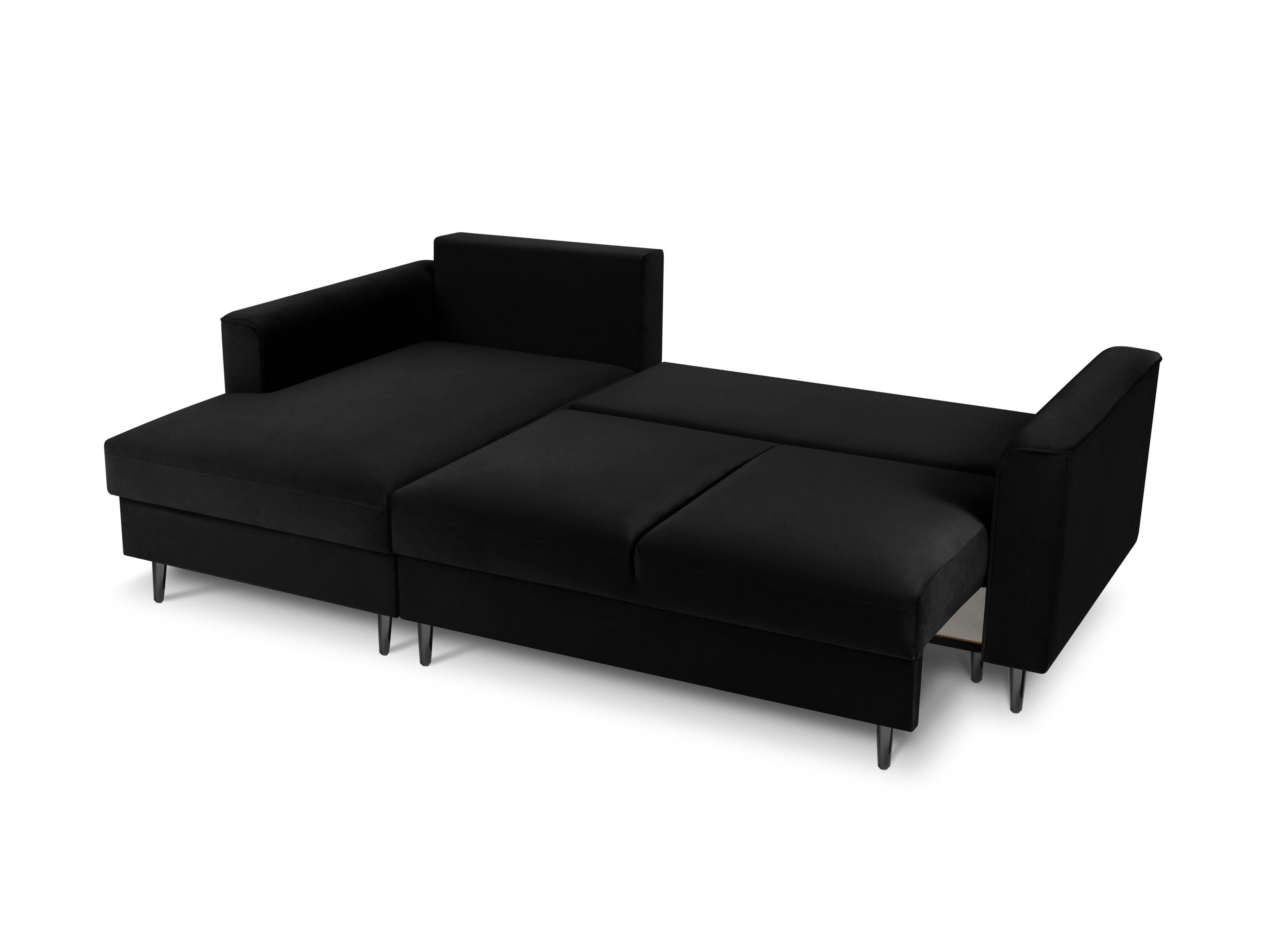 Narożnik lewostronny aksamitny z funkcją spania CARTADERA czarny z czarną podstawą Mazzini Sofas Eye on Design