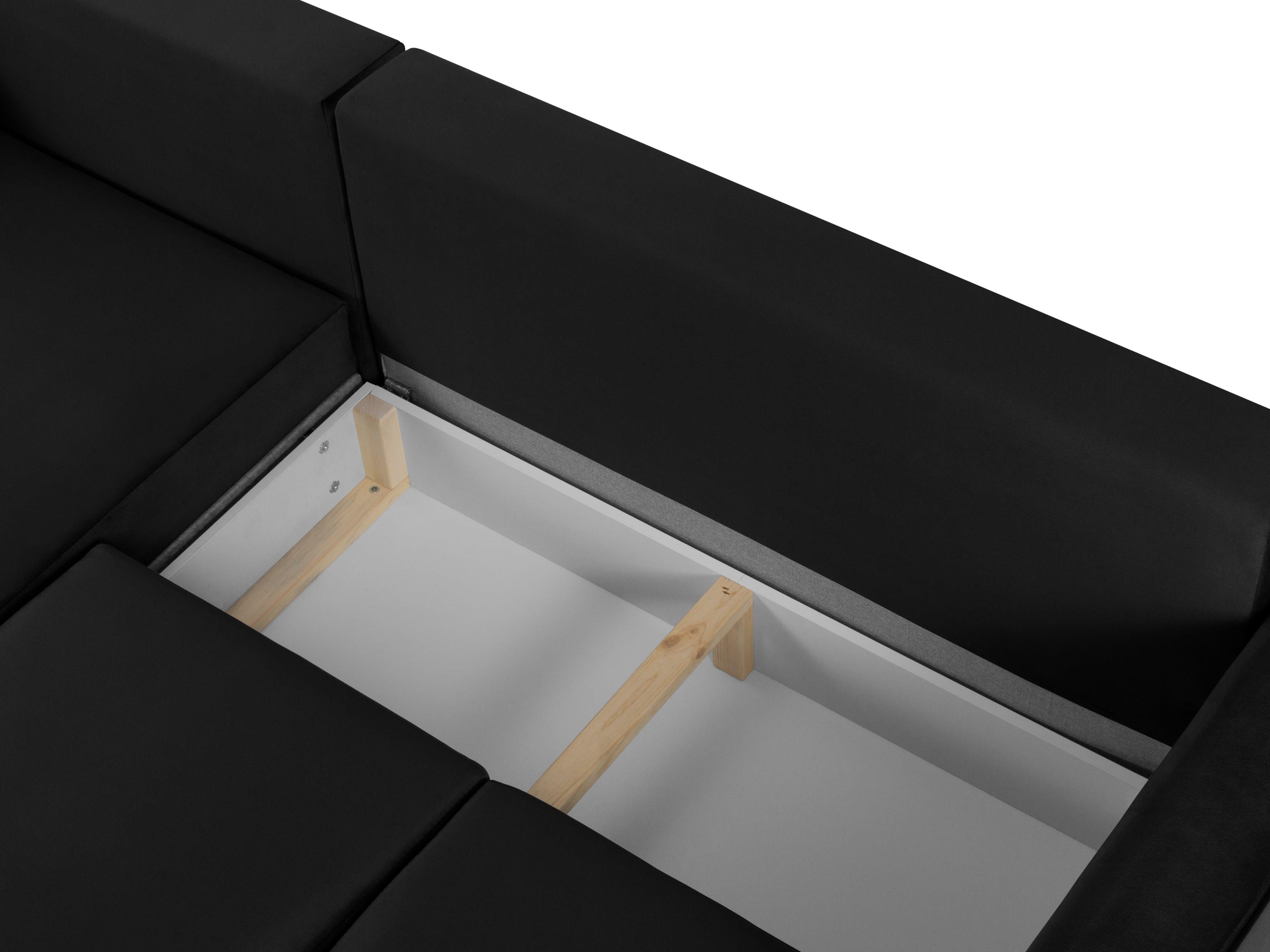 Narożnik lewostronny aksamitny z funkcją spania CARTADERA czarny ze złotą podstawą Mazzini Sofas Eye on Design