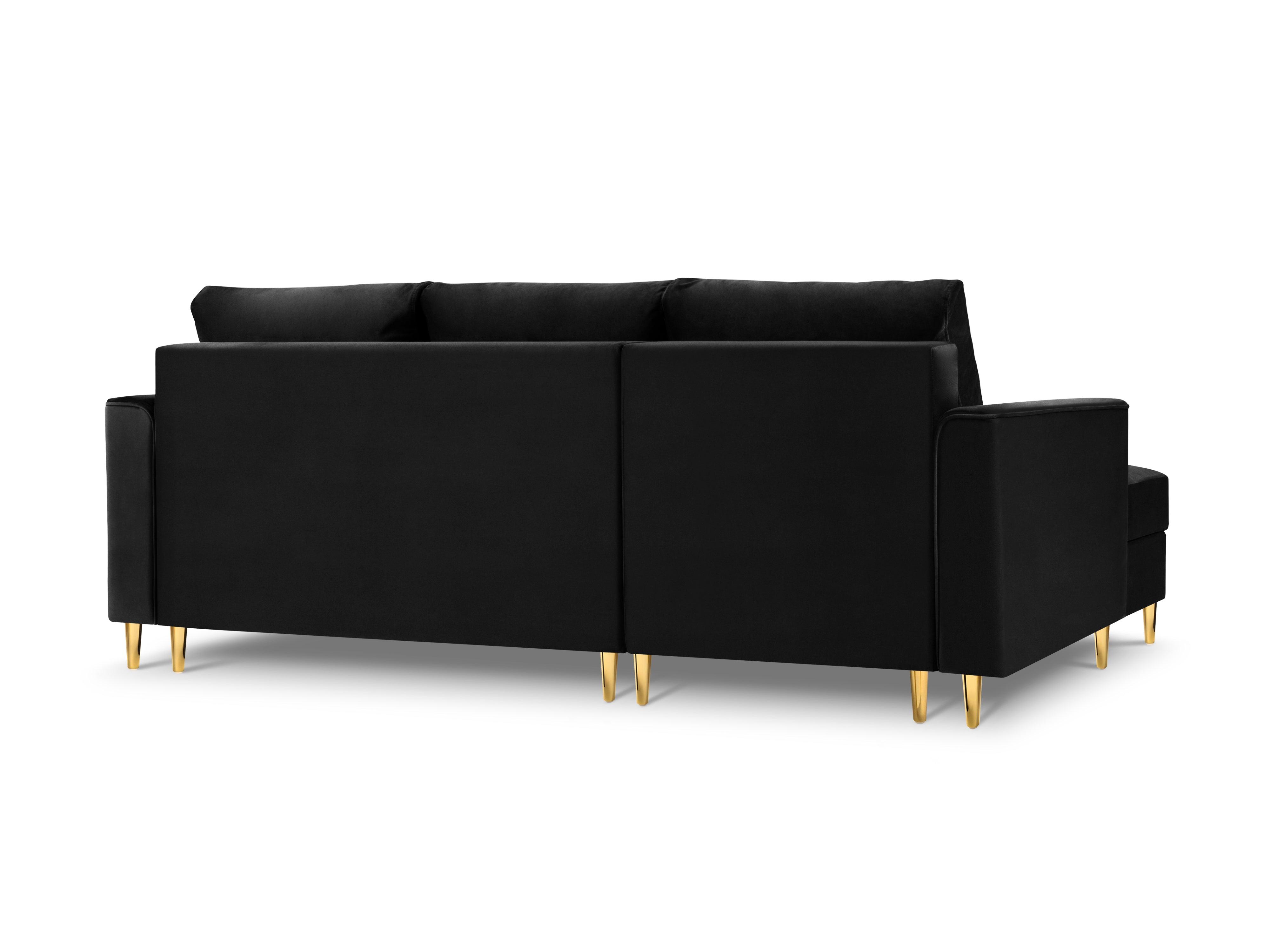 Narożnik lewostronny aksamitny z funkcją spania CARTADERA czarny ze złotą podstawą Mazzini Sofas Eye on Design