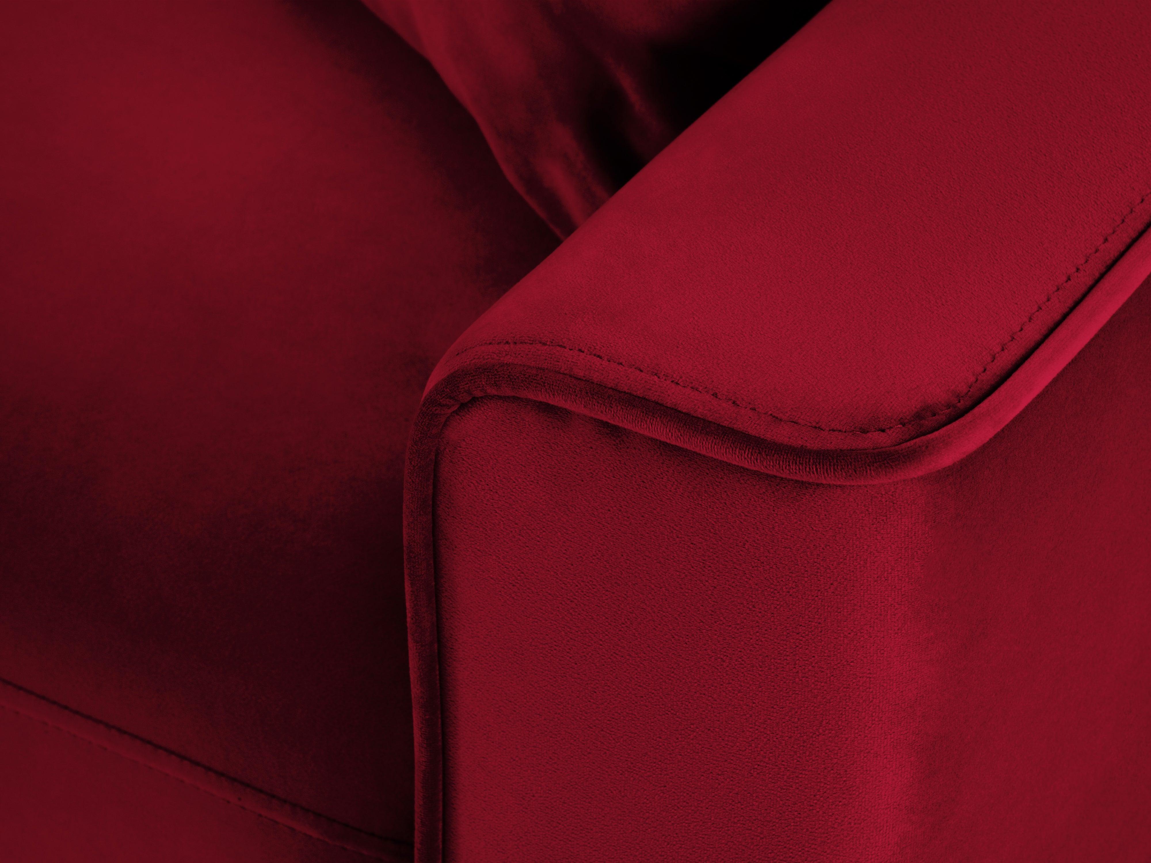 Narożnik lewostronny aksamitny z funkcją spania CARTADERA czerwony ze złotą podstawą Mazzini Sofas Eye on Design