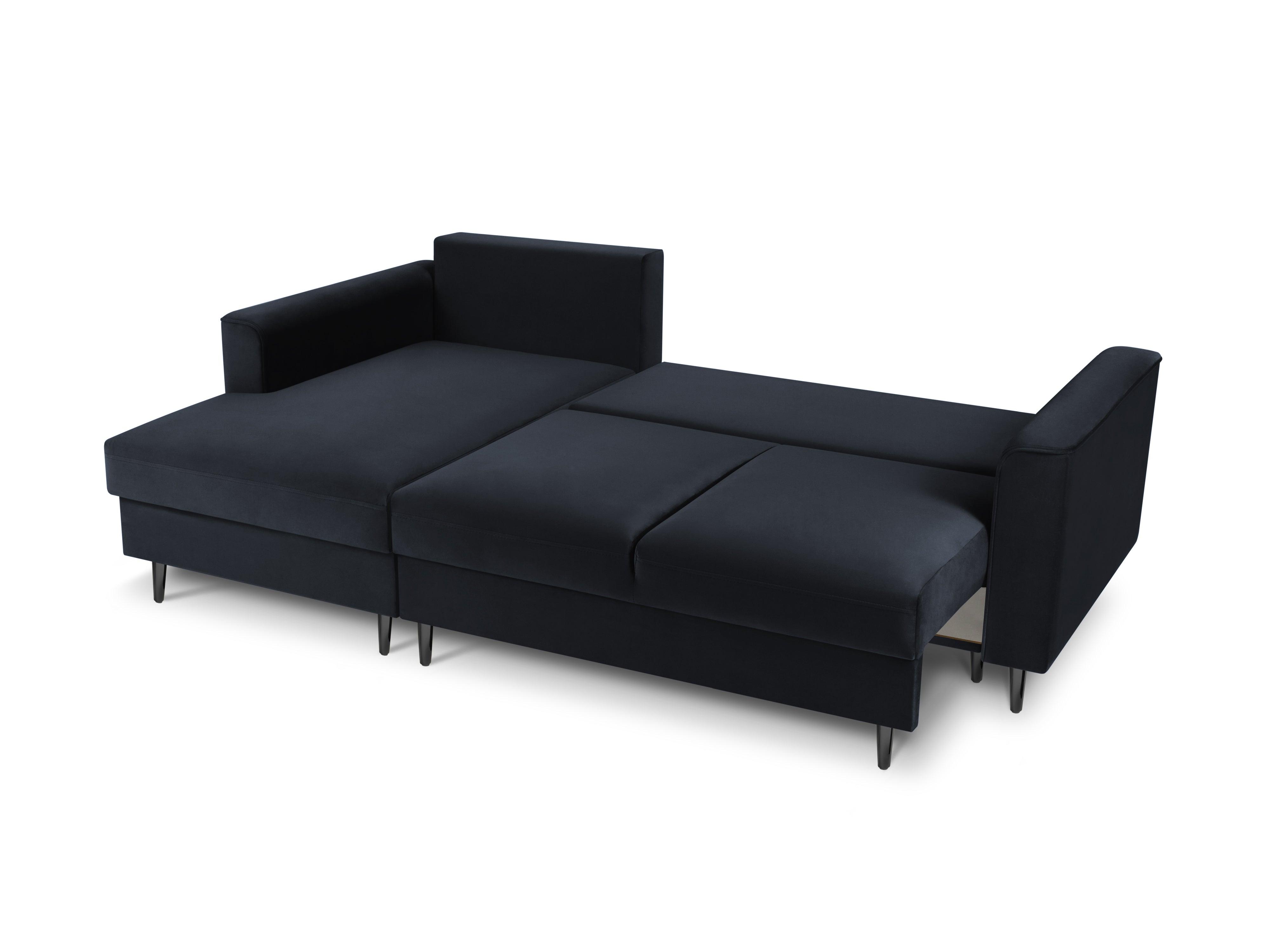 Narożnik lewostronny aksamitny z funkcją spania CARTADERA granatowy z czarną podstawą Mazzini Sofas Eye on Design