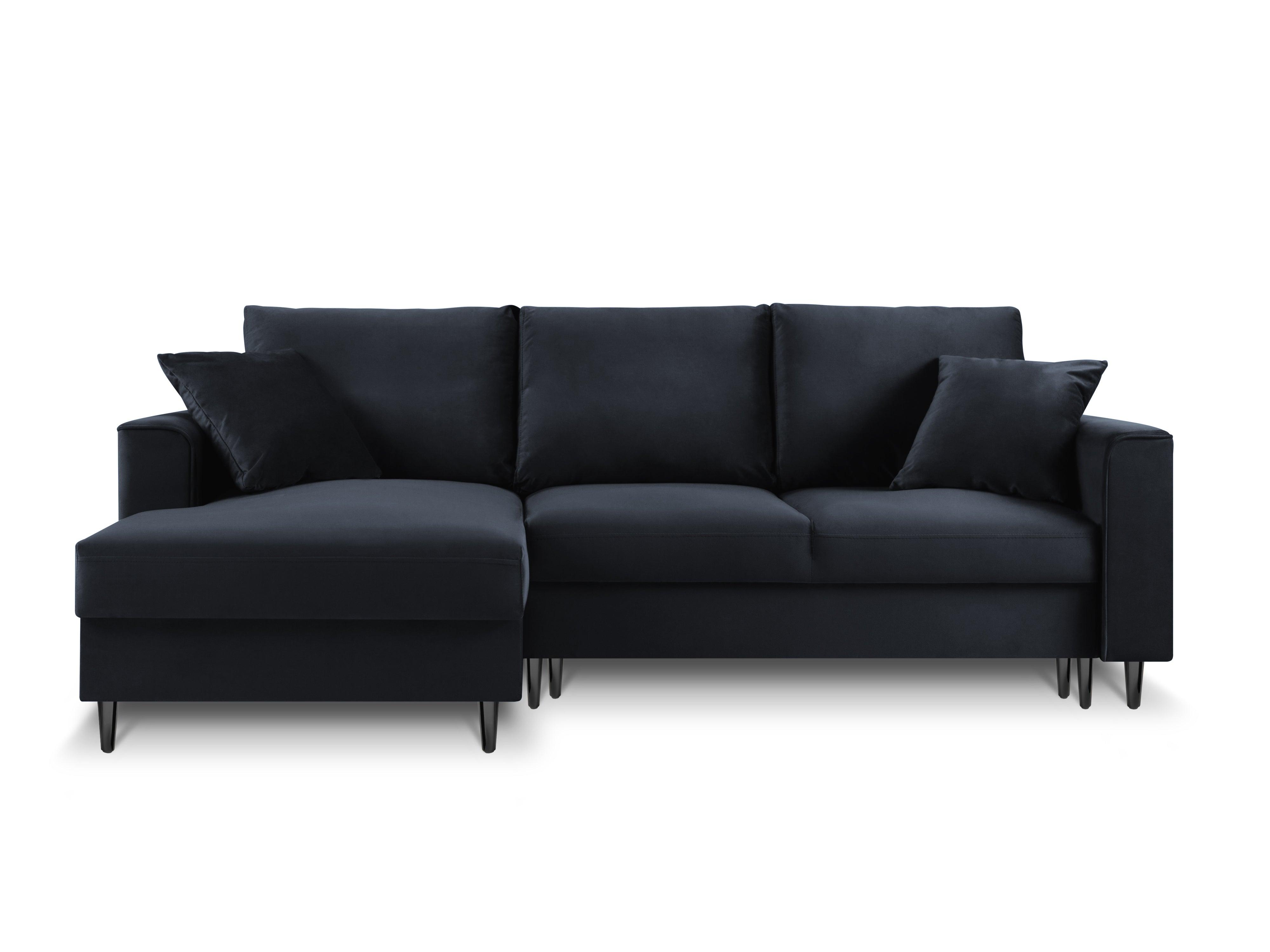Narożnik lewostronny aksamitny z funkcją spania CARTADERA granatowy z czarną podstawą Mazzini Sofas Eye on Design