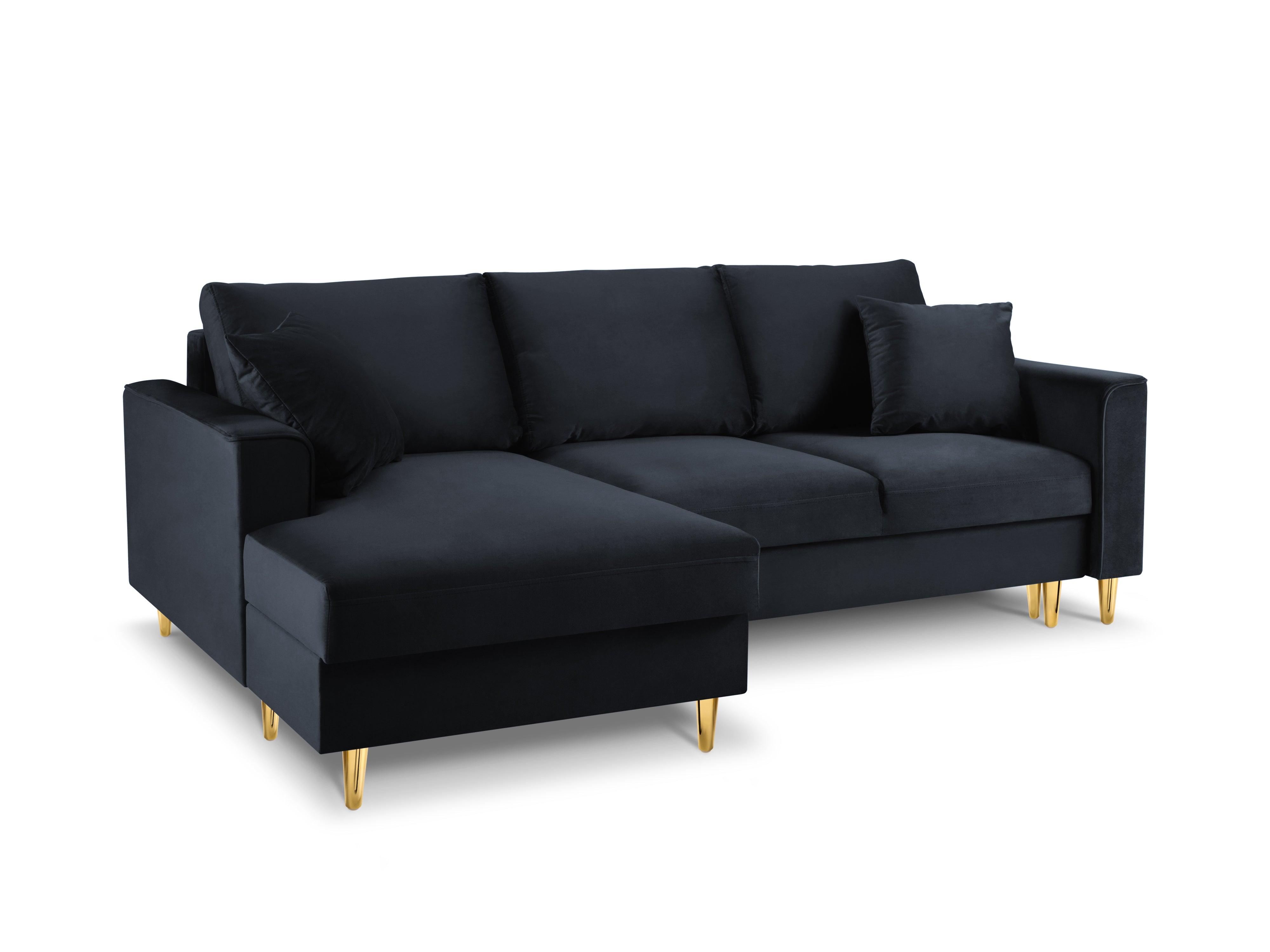 Narożnik lewostronny aksamitny z funkcją spania CARTADERA granatowy ze złotą podstawą Mazzini Sofas Eye on Design