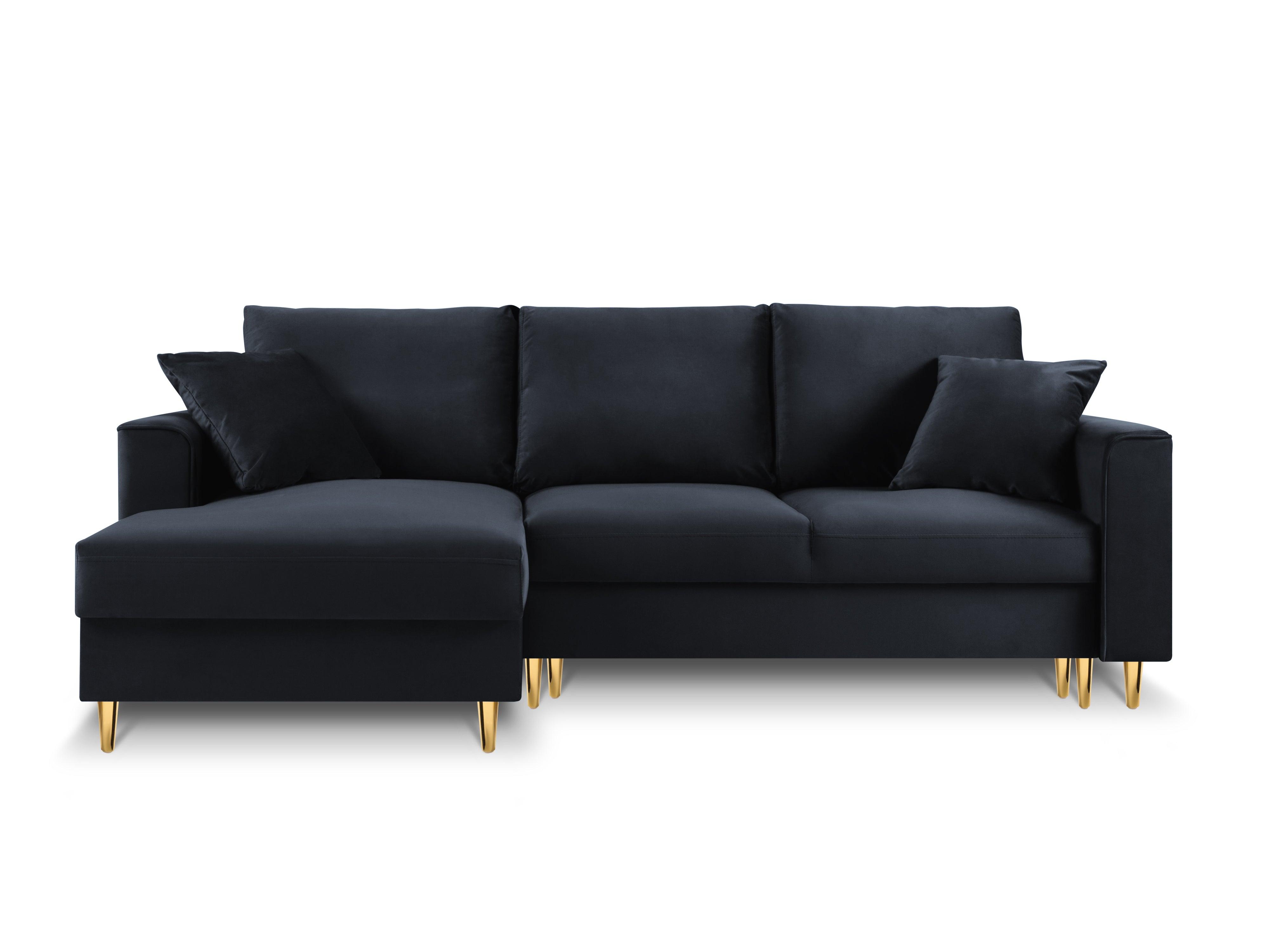 Narożnik lewostronny aksamitny z funkcją spania CARTADERA granatowy ze złotą podstawą Mazzini Sofas Eye on Design