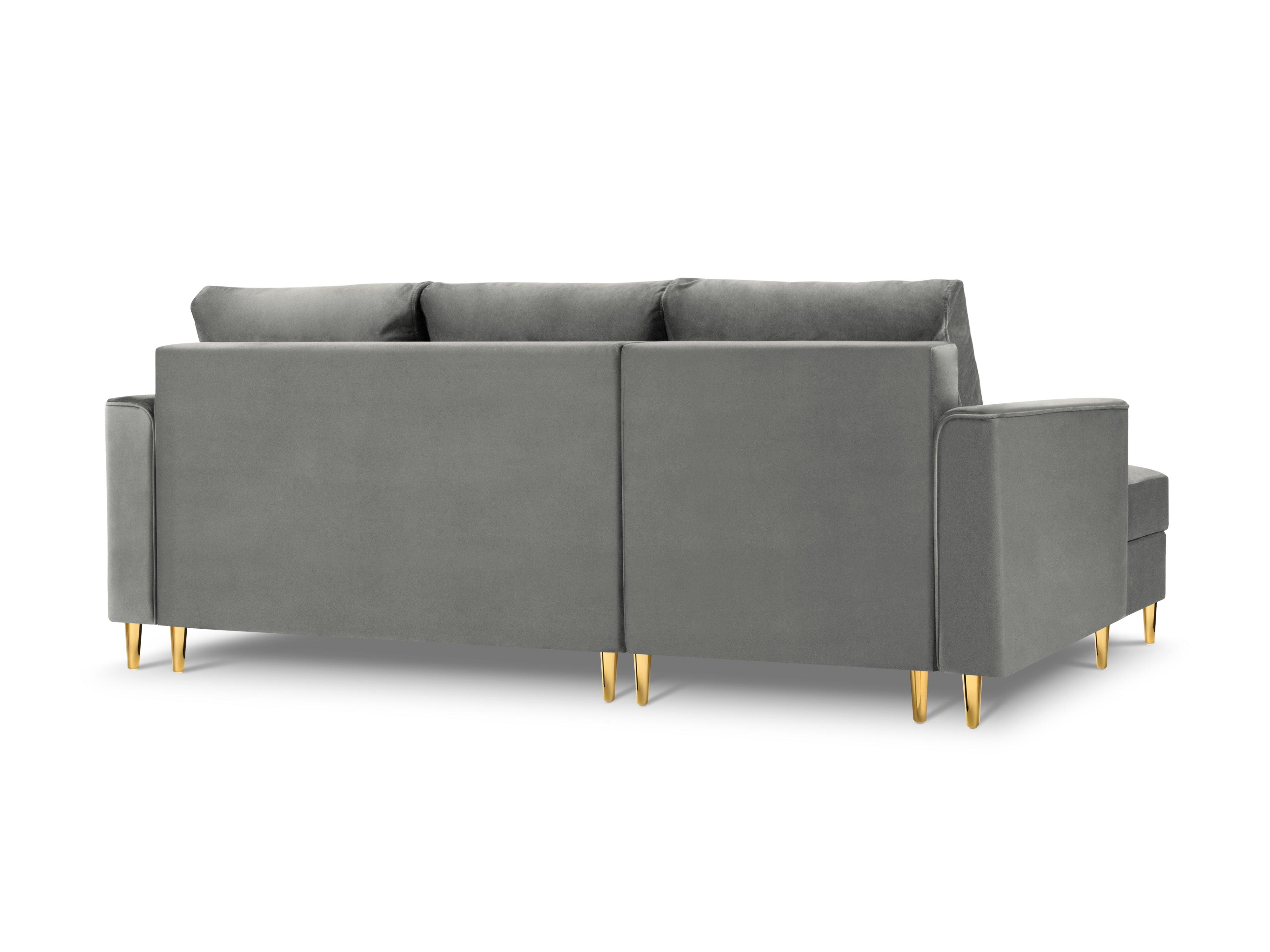 Narożnik lewostronny aksamitny z funkcją spania CARTADERA jasnoszary ze złotą podstawą Mazzini Sofas Eye on Design