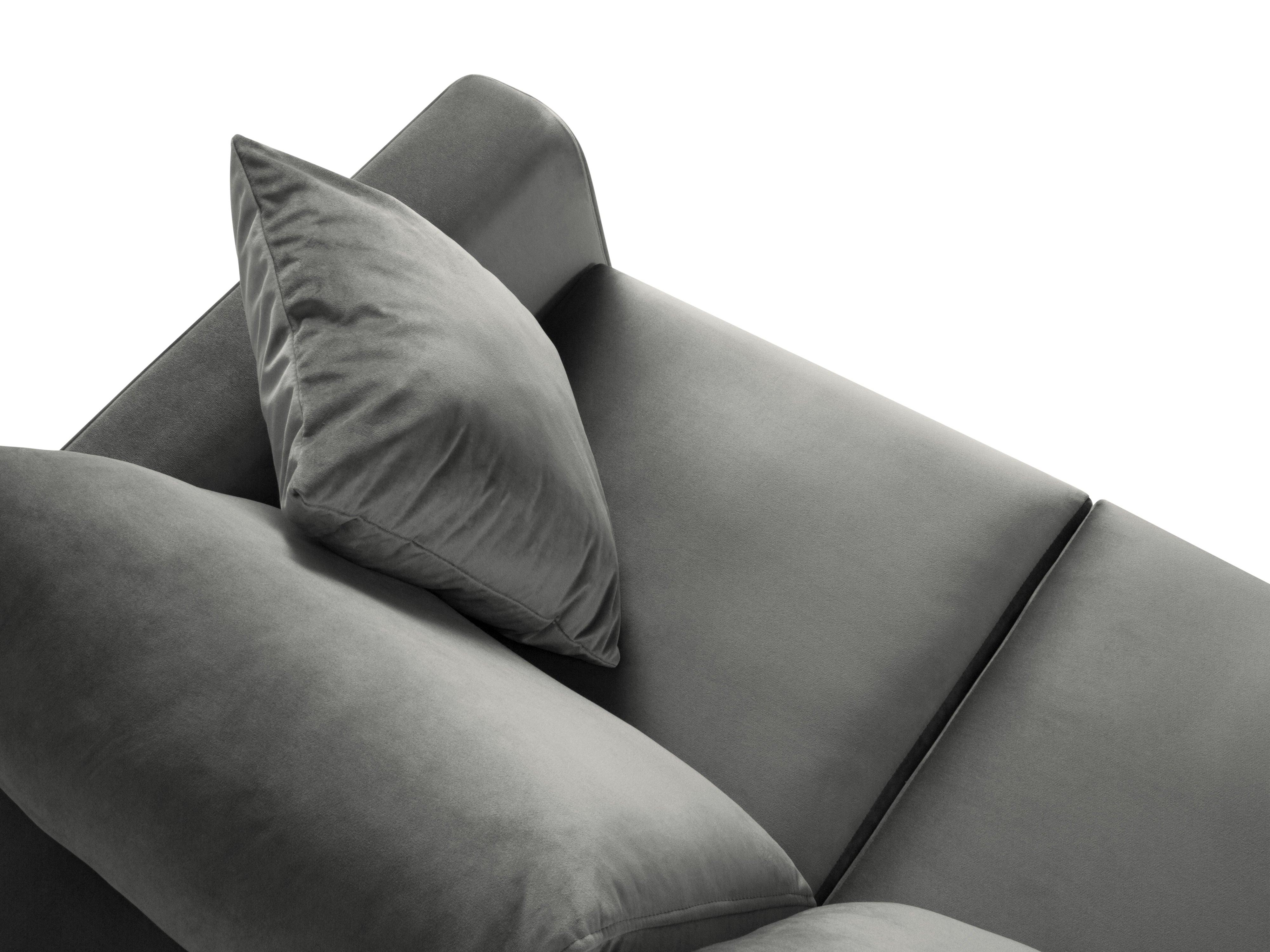 Narożnik lewostronny aksamitny z funkcją spania CARTADERA jasnoszary ze złotą podstawą Mazzini Sofas Eye on Design