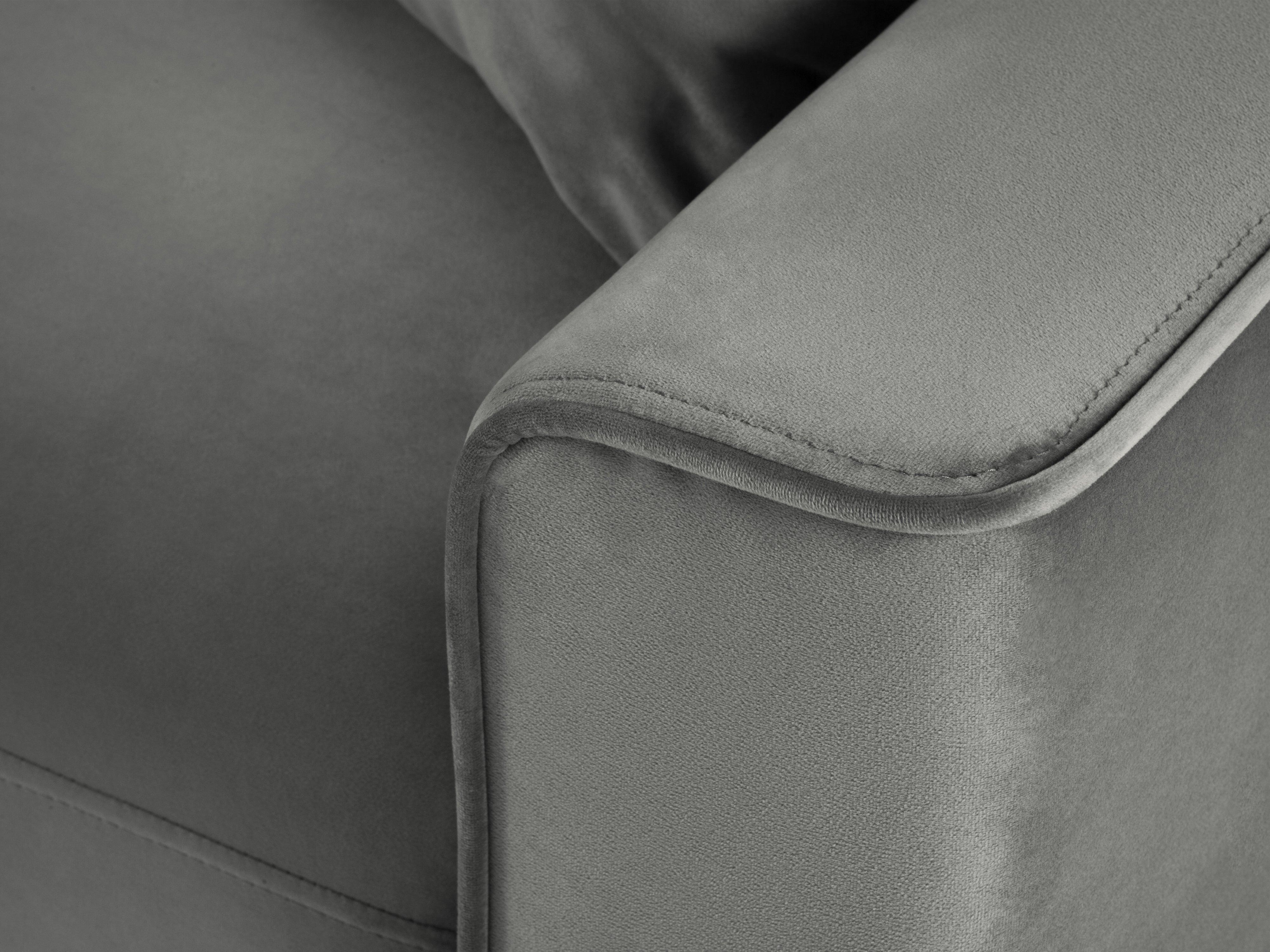 Narożnik lewostronny aksamitny z funkcją spania CARTADERA jasnoszary ze złotą podstawą Mazzini Sofas Eye on Design