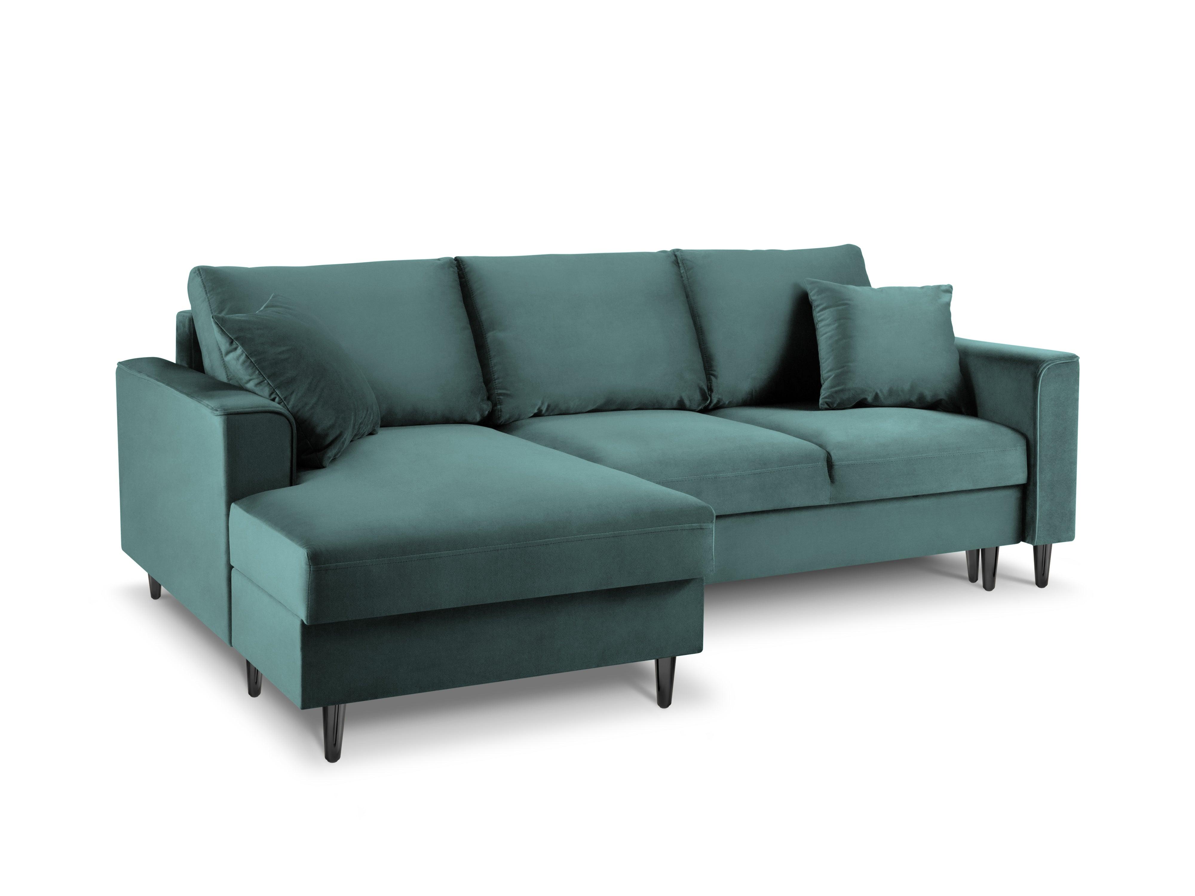 Narożnik lewostronny aksamitny z funkcją spania CARTADERA petrol z czarną podstawą Mazzini Sofas Eye on Design