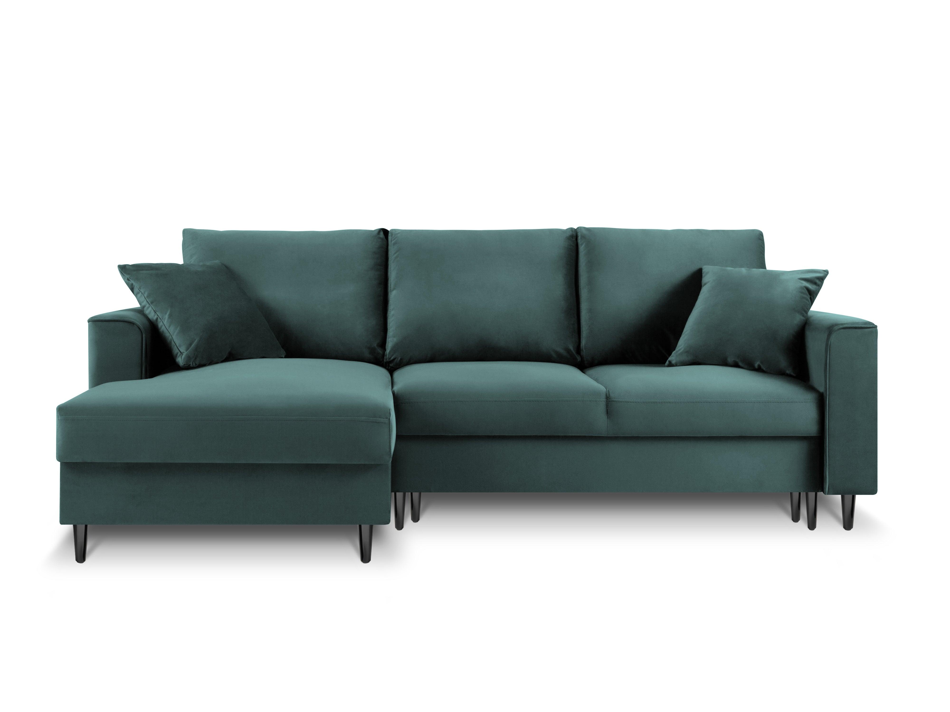 Narożnik lewostronny aksamitny z funkcją spania CARTADERA petrol z czarną podstawą Mazzini Sofas Eye on Design