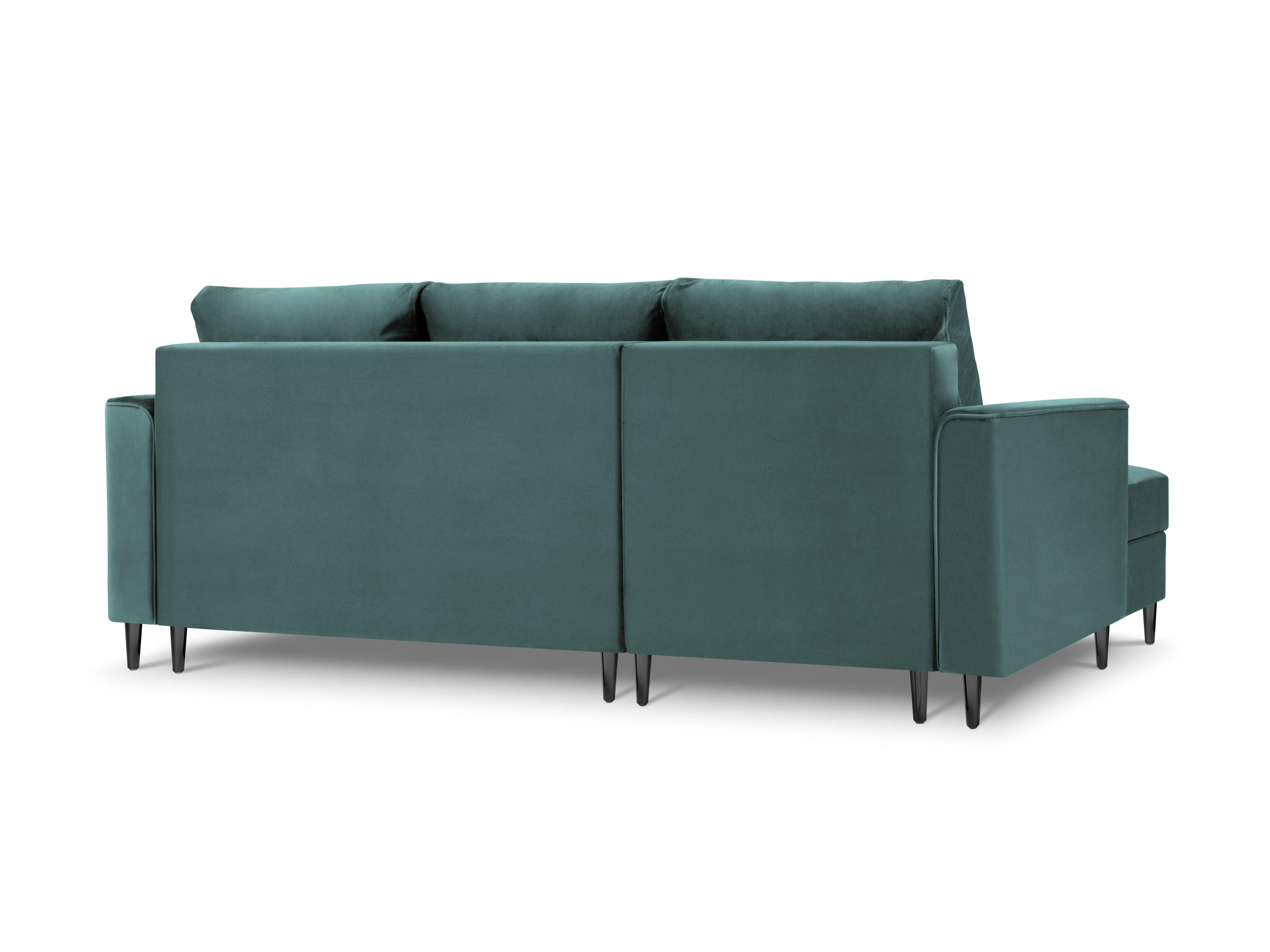 Narożnik lewostronny aksamitny z funkcją spania CARTADERA petrol z czarną podstawą Mazzini Sofas Eye on Design