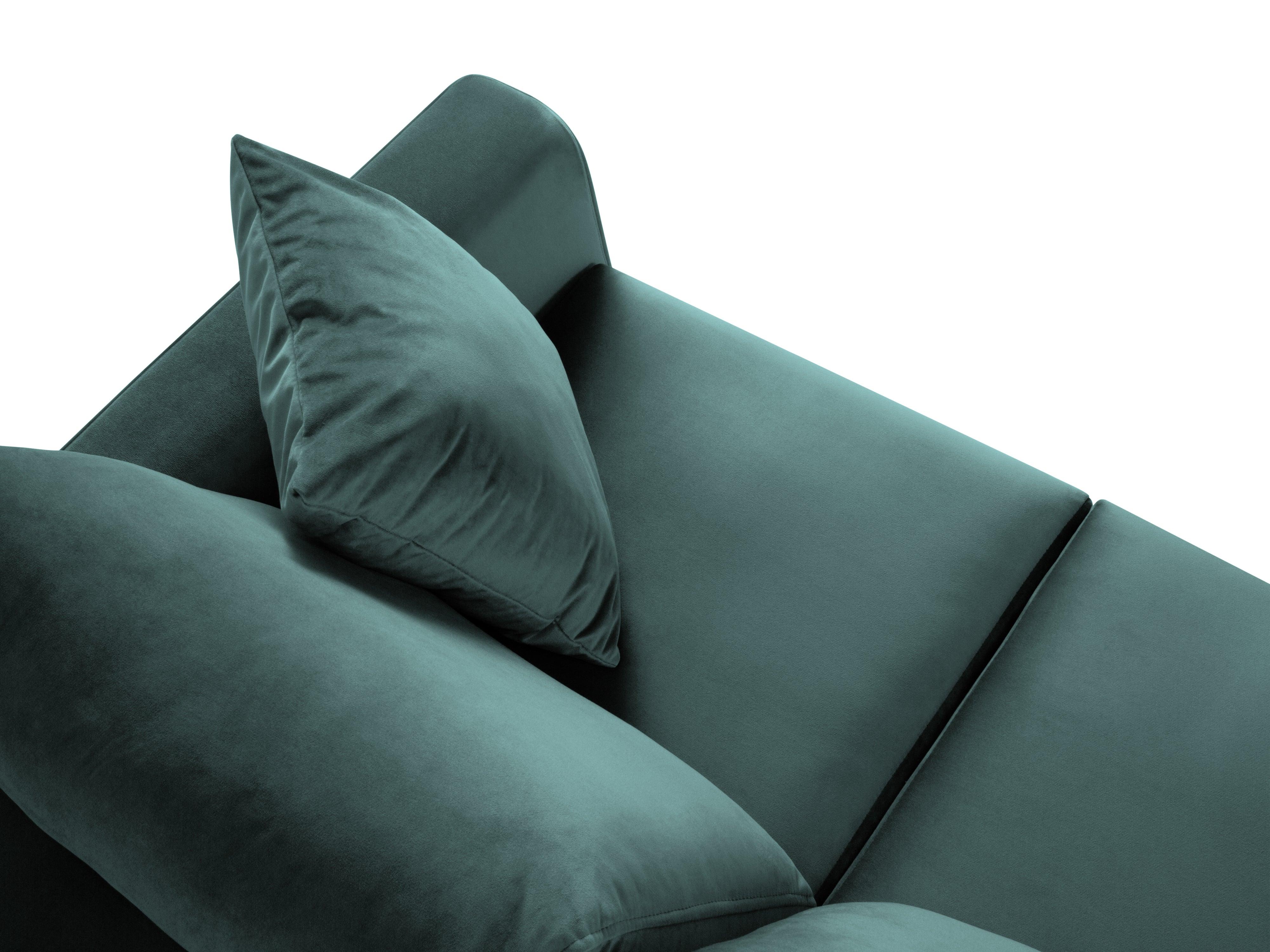 Narożnik lewostronny aksamitny z funkcją spania CARTADERA petrol z czarną podstawą Mazzini Sofas Eye on Design
