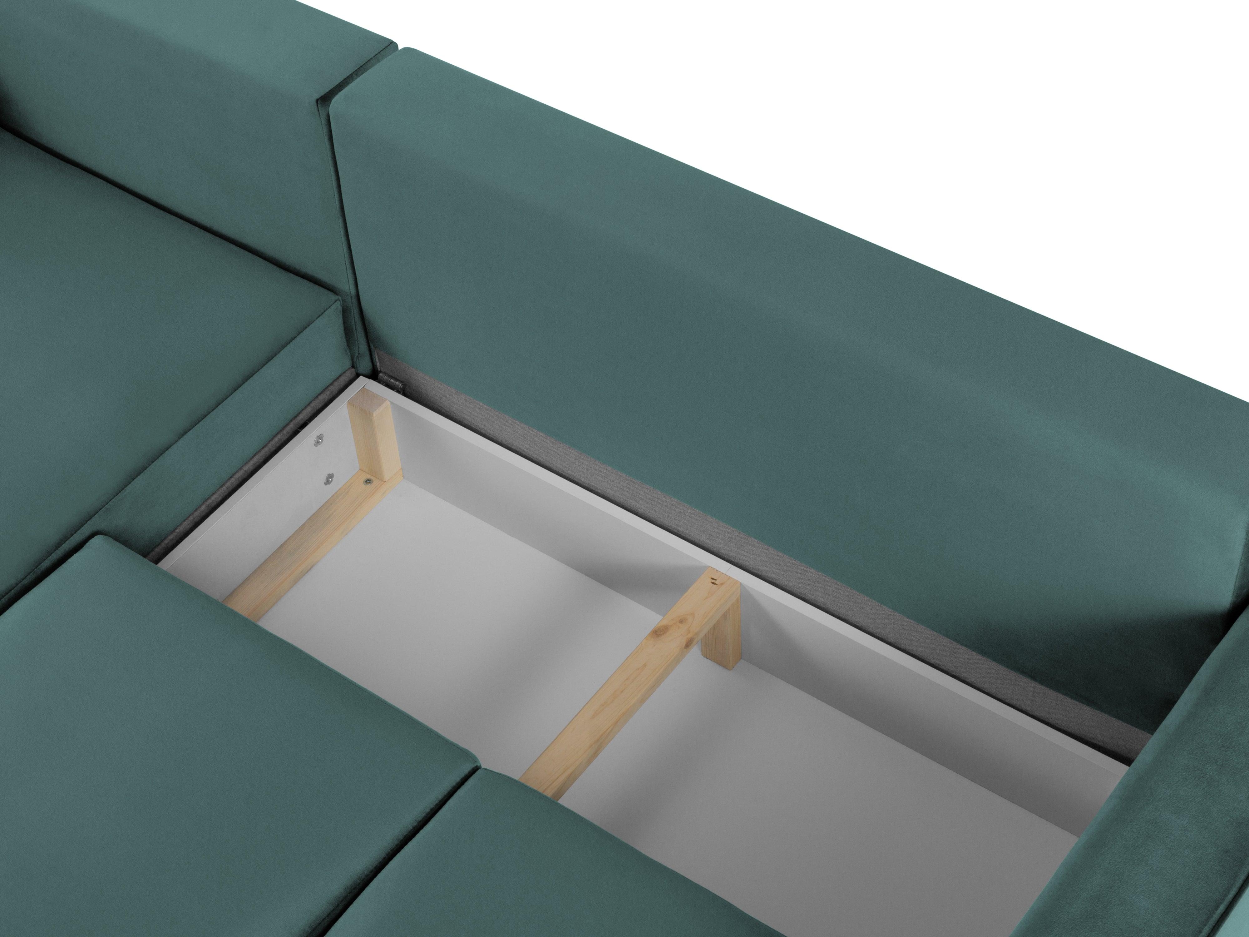 Narożnik lewostronny aksamitny z funkcją spania CARTADERA petrol z czarną podstawą Mazzini Sofas Eye on Design