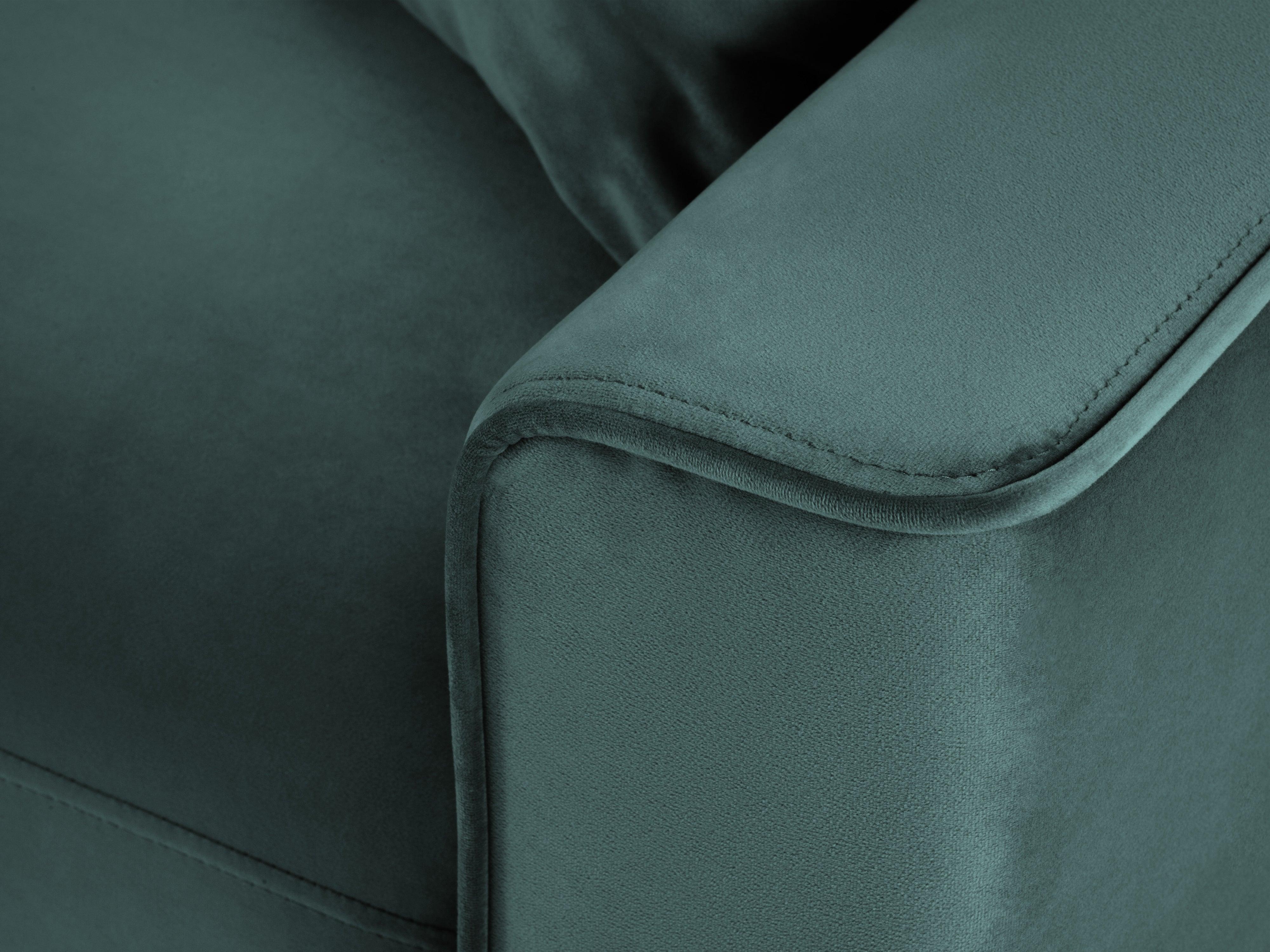 Narożnik lewostronny aksamitny z funkcją spania CARTADERA petrol ze złotą podstawą Mazzini Sofas Eye on Design