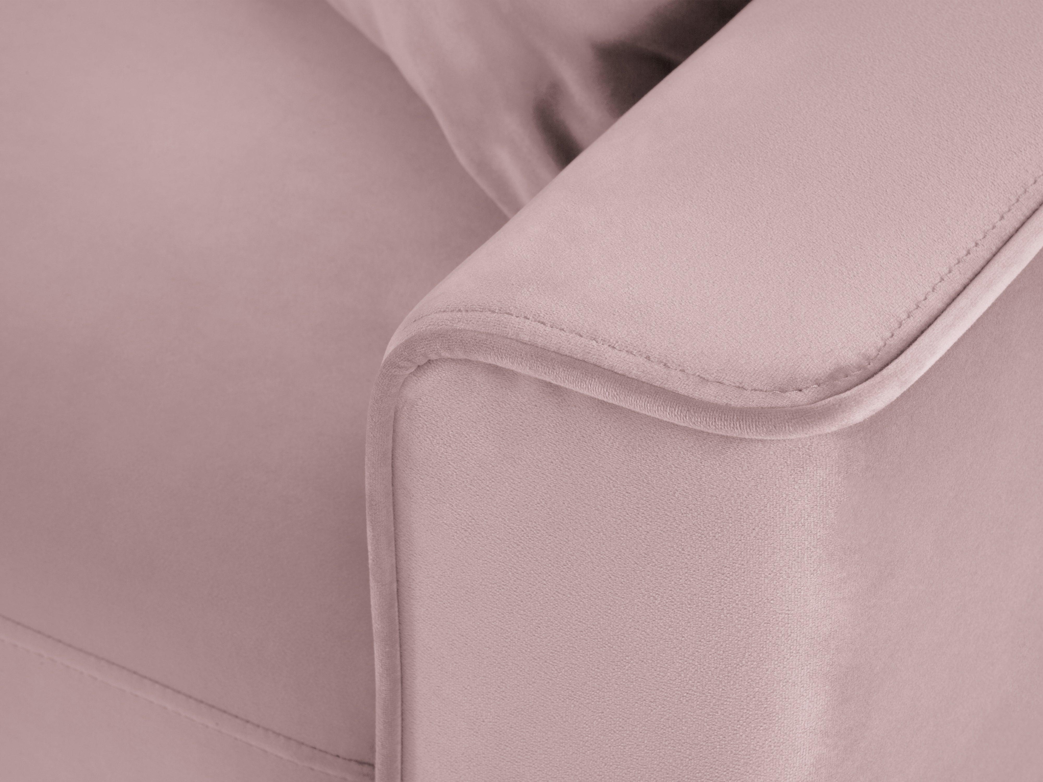 Narożnik lewostronny aksamitny z funkcją spania CARTADERA pudrowy róż z czarną podstawą Mazzini Sofas Eye on Design