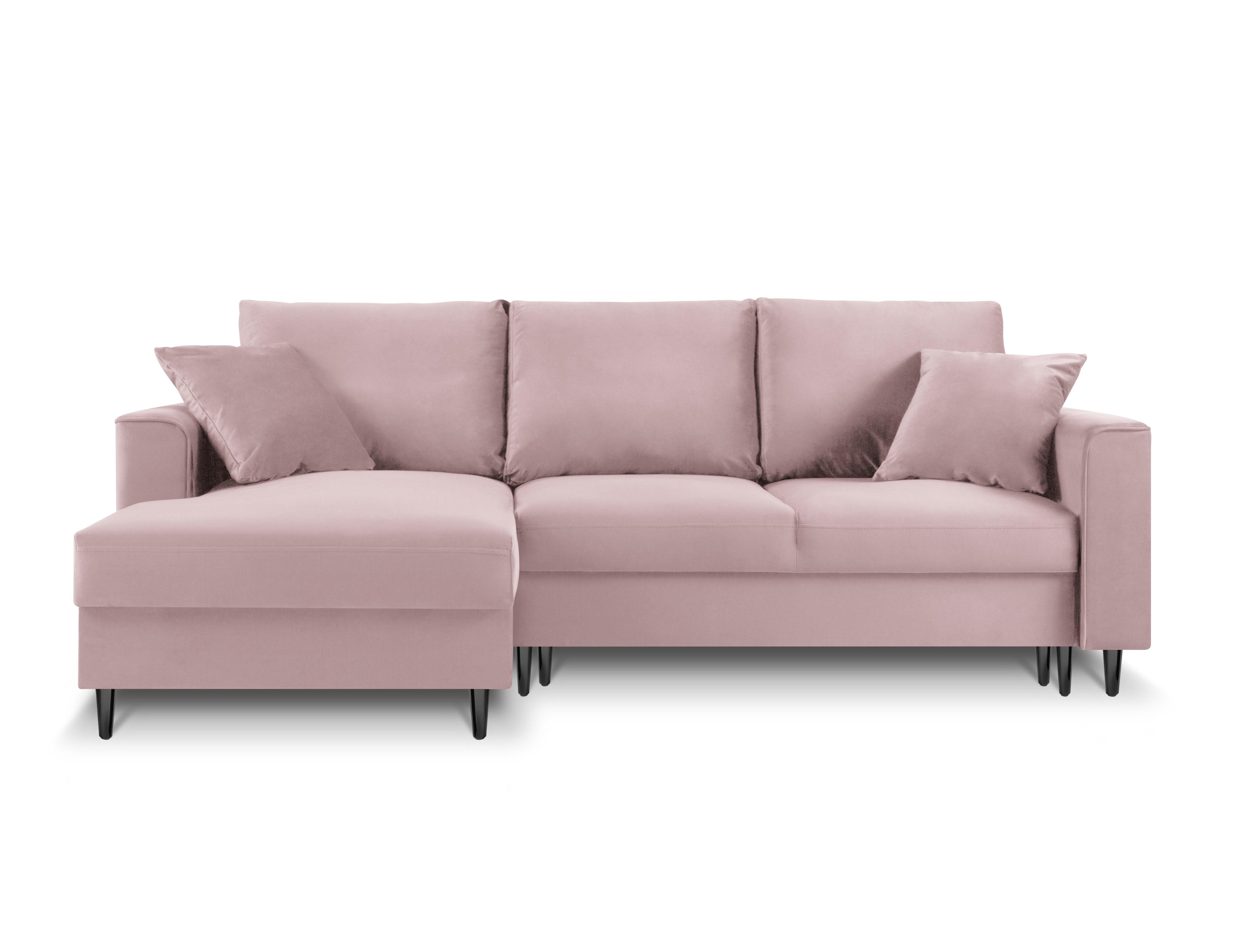 Narożnik lewostronny aksamitny z funkcją spania CARTADERA pudrowy róż z czarną podstawą Mazzini Sofas Eye on Design