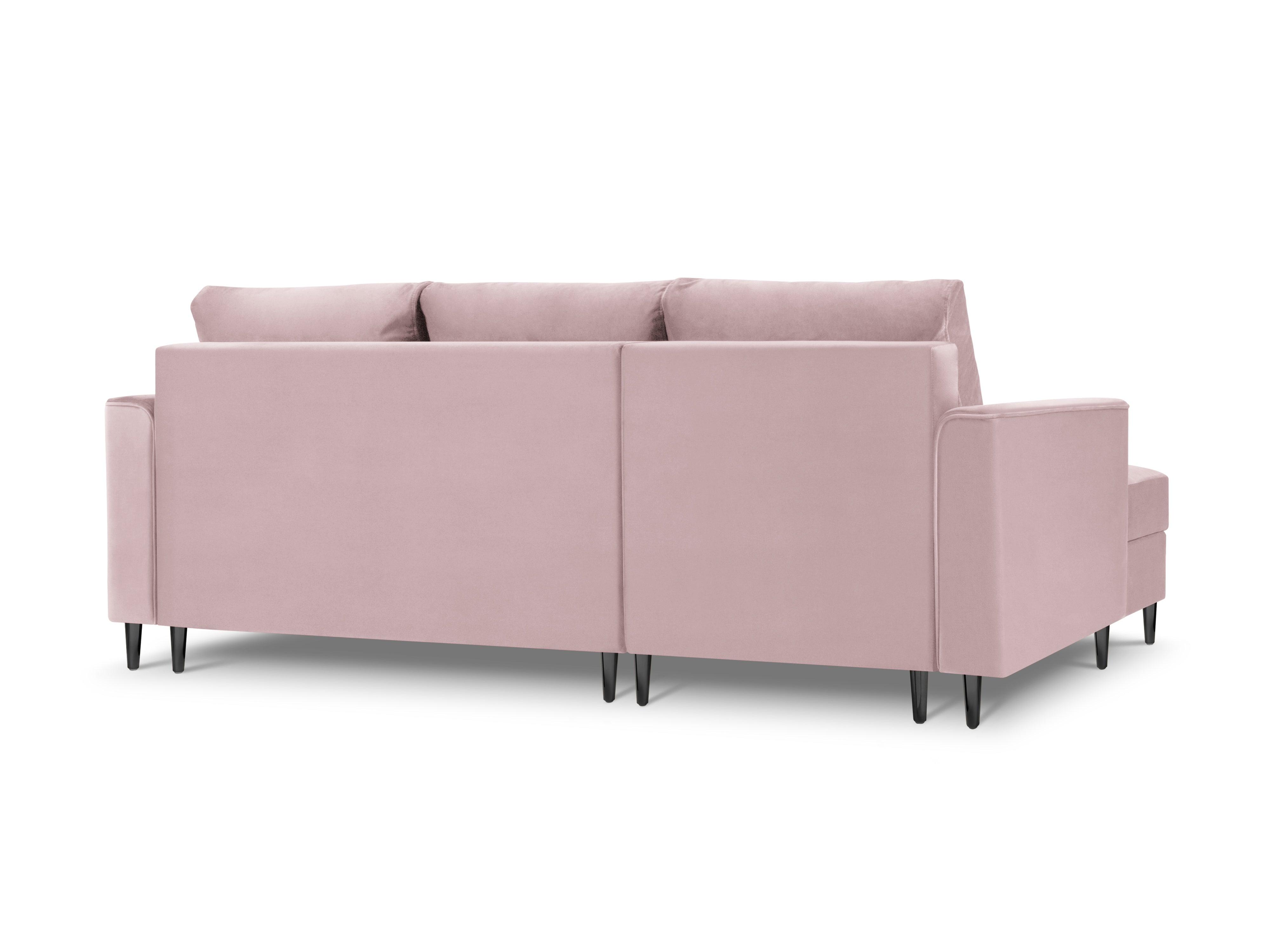 Narożnik lewostronny aksamitny z funkcją spania CARTADERA pudrowy róż z czarną podstawą Mazzini Sofas Eye on Design