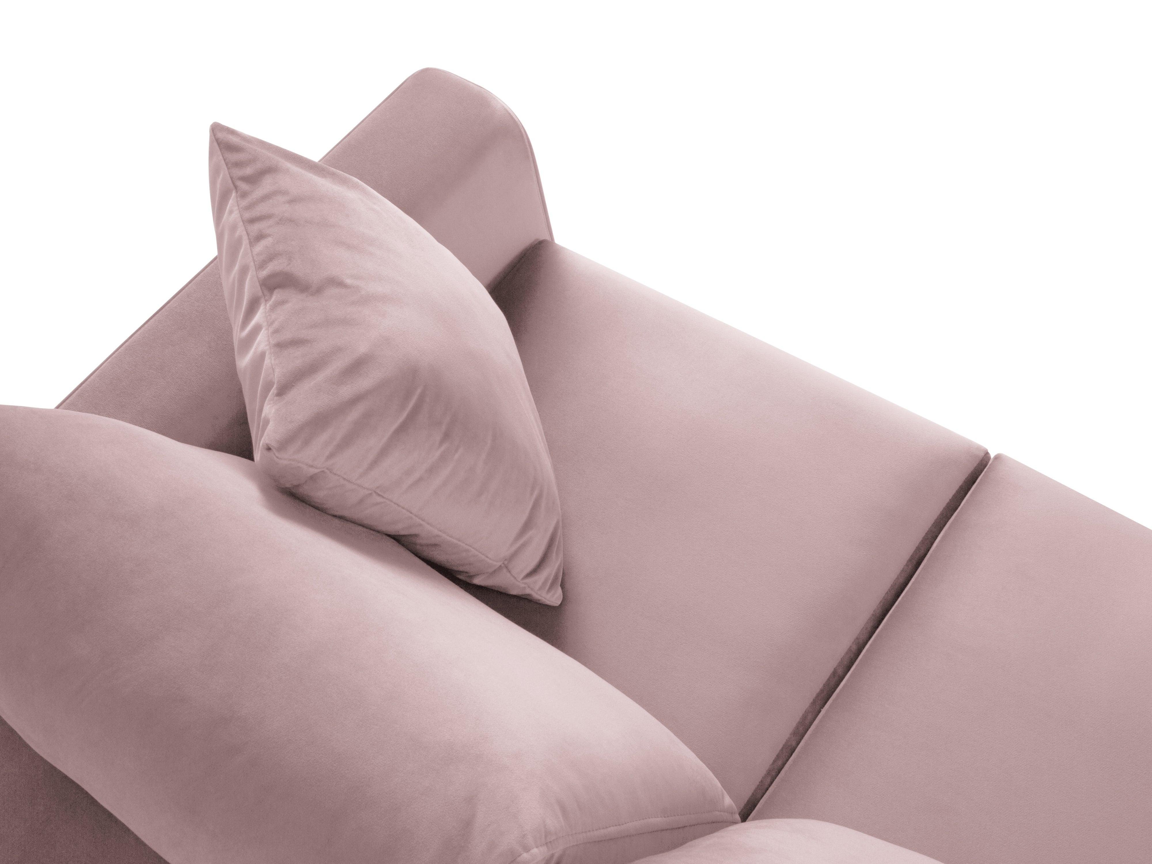 Narożnik lewostronny aksamitny z funkcją spania CARTADERA pudrowy róż z czarną podstawą Mazzini Sofas Eye on Design