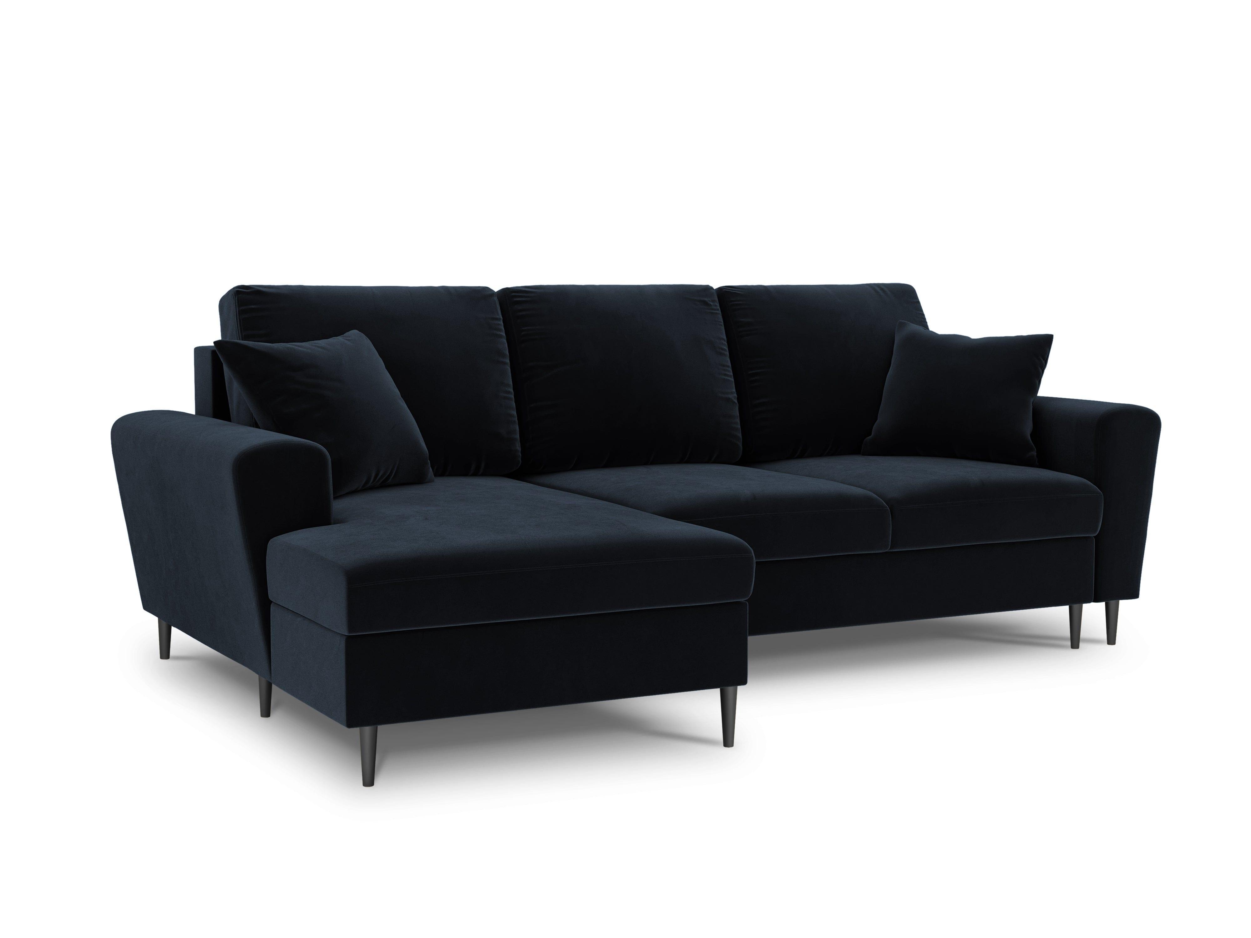 Narożnik lewostronny aksamitny z funkcją spania KYOTO ciemnoniebieski z czarną podstawą Cosmopolitan Design Eye on Design