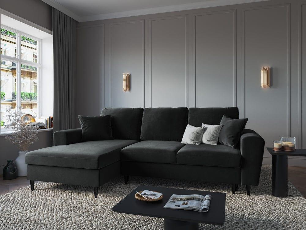 Narożnik lewostronny aksamitny z funkcją spania KYOTO ciemnoszary z czarną podstawą Cosmopolitan Design Eye on Design