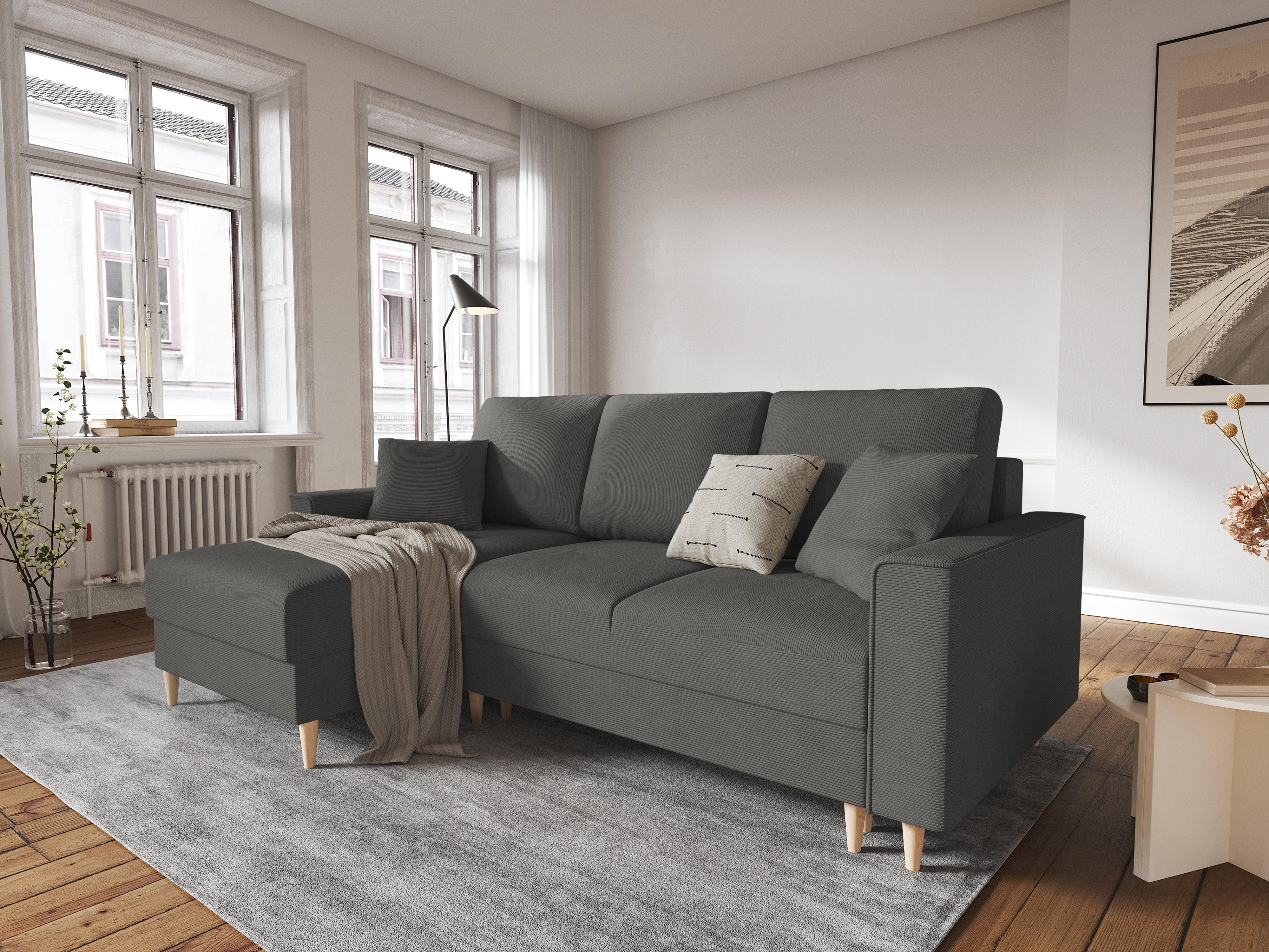 Narożnik lewostronny sztruksowy z funkcją spania CARTADERA ciemnoszary Mazzini Sofas Eye on Design