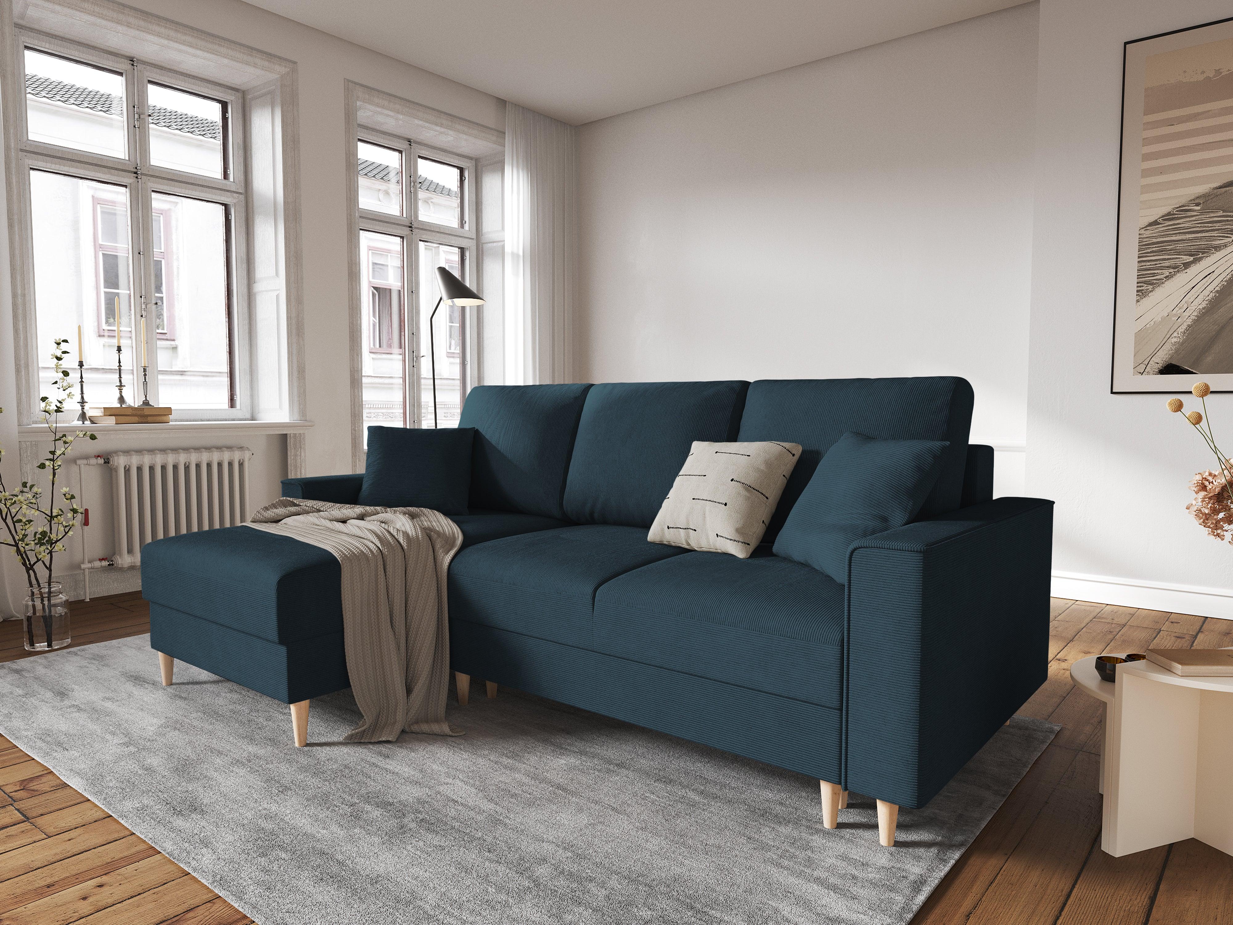Narożnik lewostronny sztruksowy z funkcją spania CARTADERA granatowy Mazzini Sofas Eye on Design