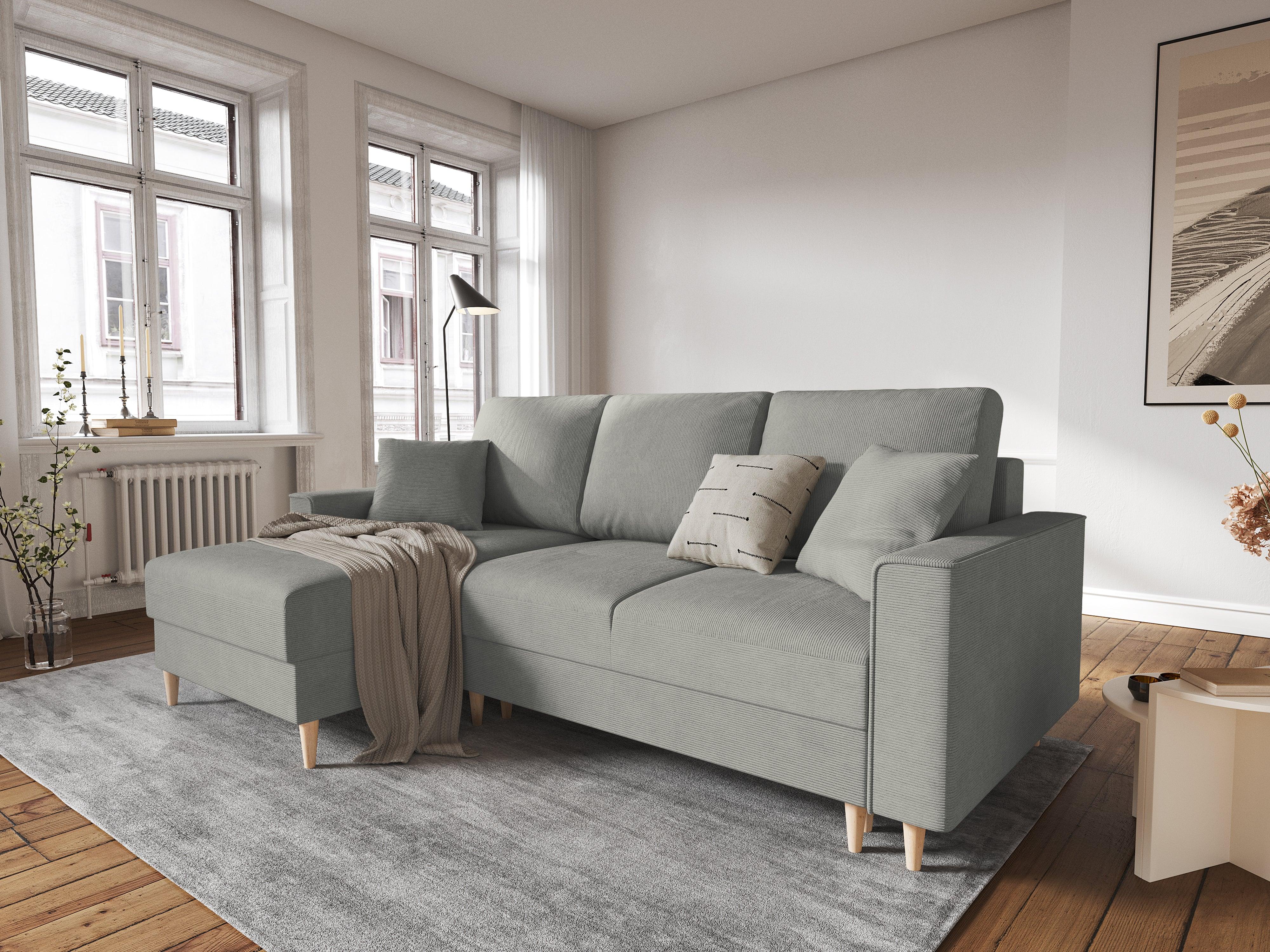 Narożnik lewostronny sztruksowy z funkcją spania CARTADERA jasnoszary Mazzini Sofas Eye on Design