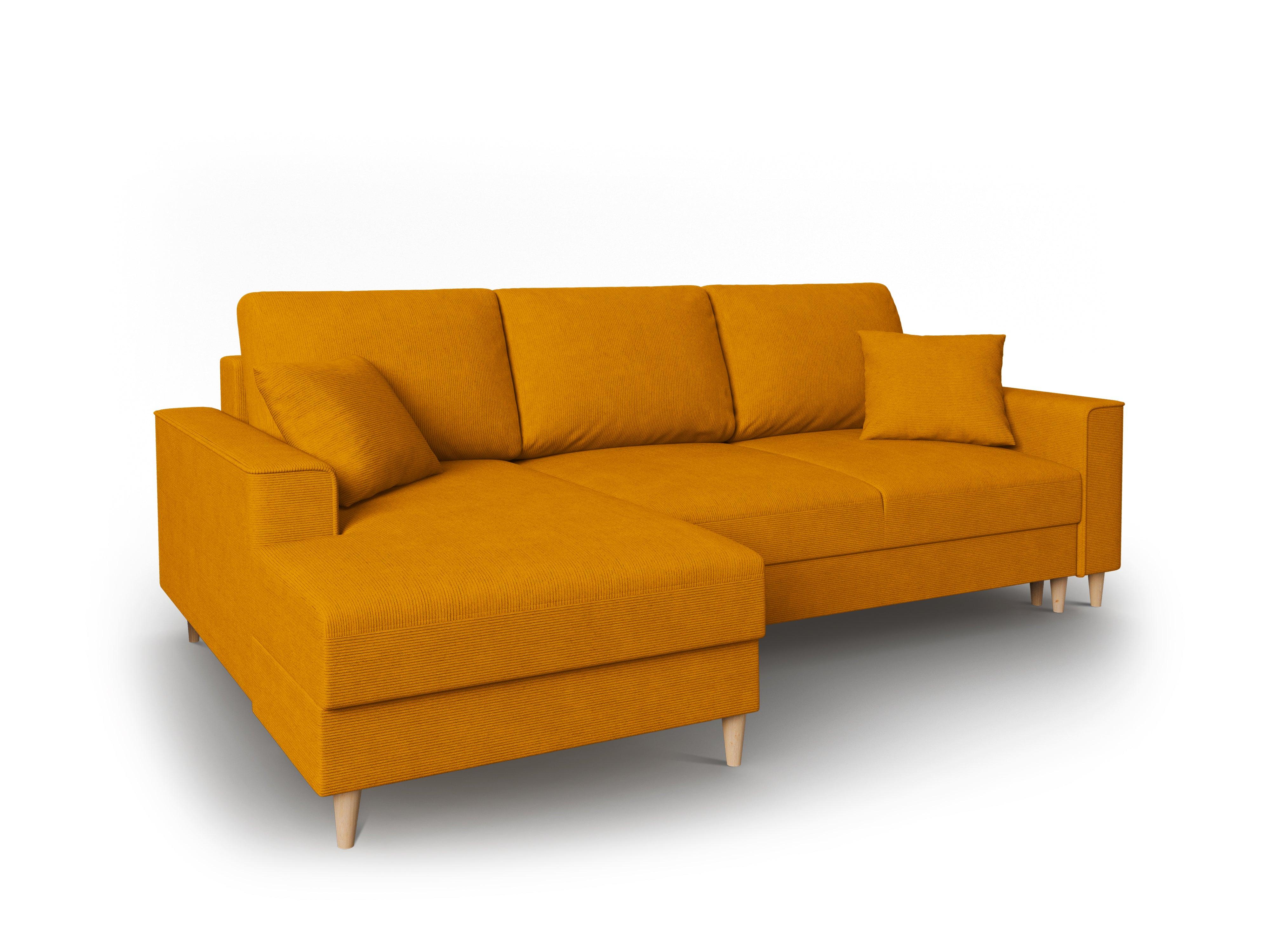 Narożnik lewostronny sztruksowy z funkcją spania CARTADERA musztardowy Mazzini Sofas Eye on Design