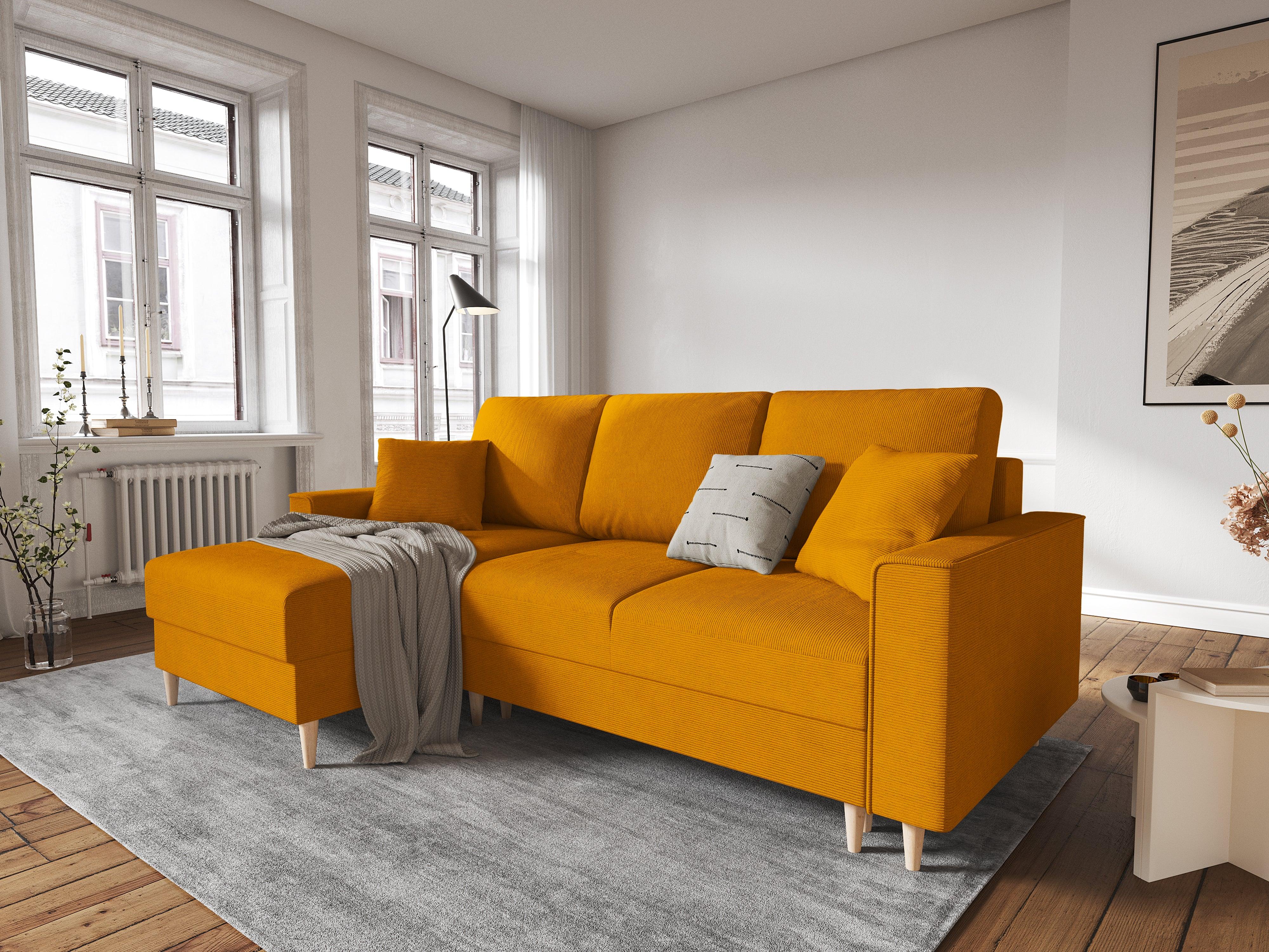 Narożnik lewostronny sztruksowy z funkcją spania CARTADERA musztardowy Mazzini Sofas Eye on Design
