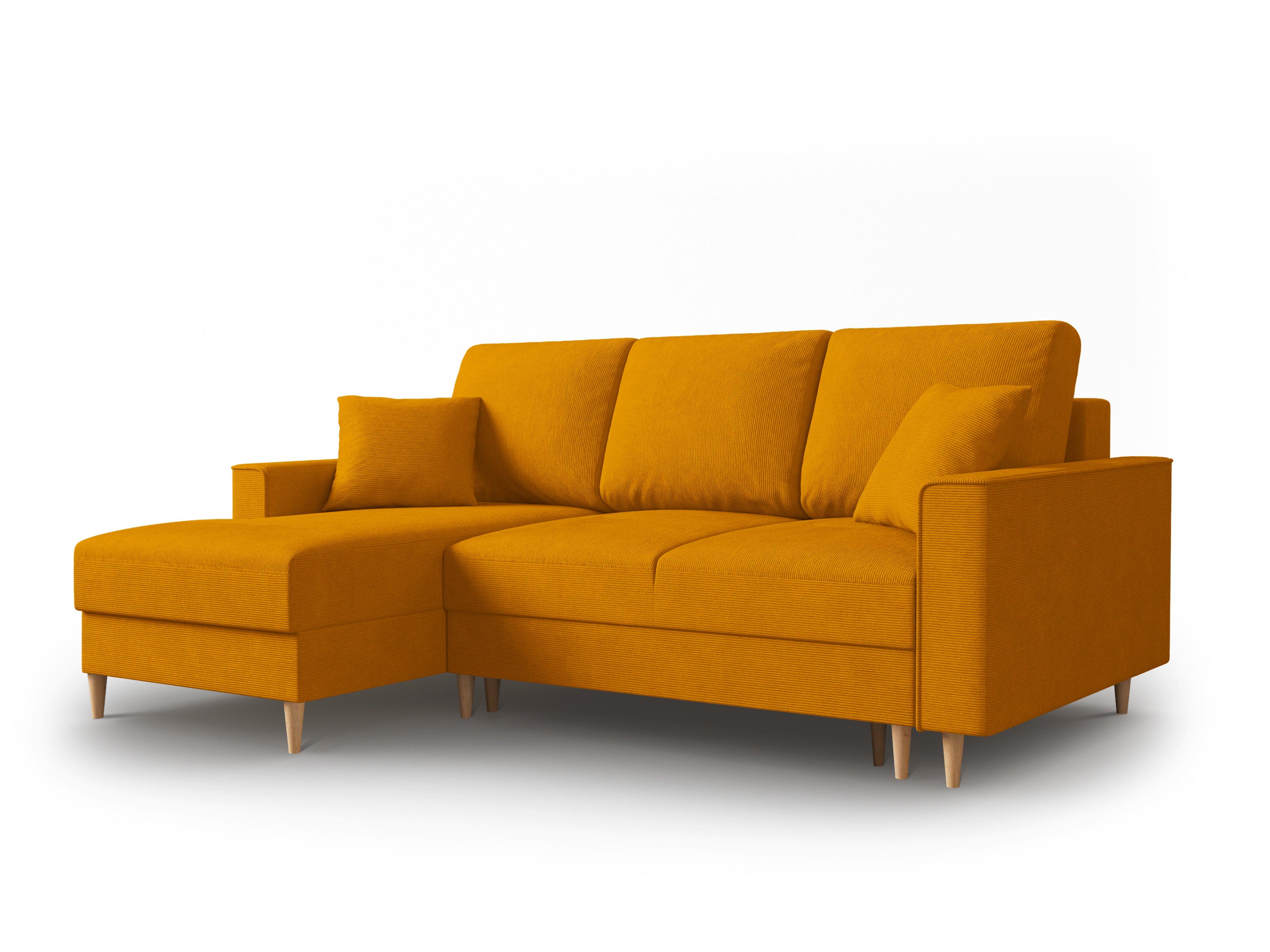 Narożnik lewostronny sztruksowy z funkcją spania CARTADERA musztardowy Mazzini Sofas Eye on Design
