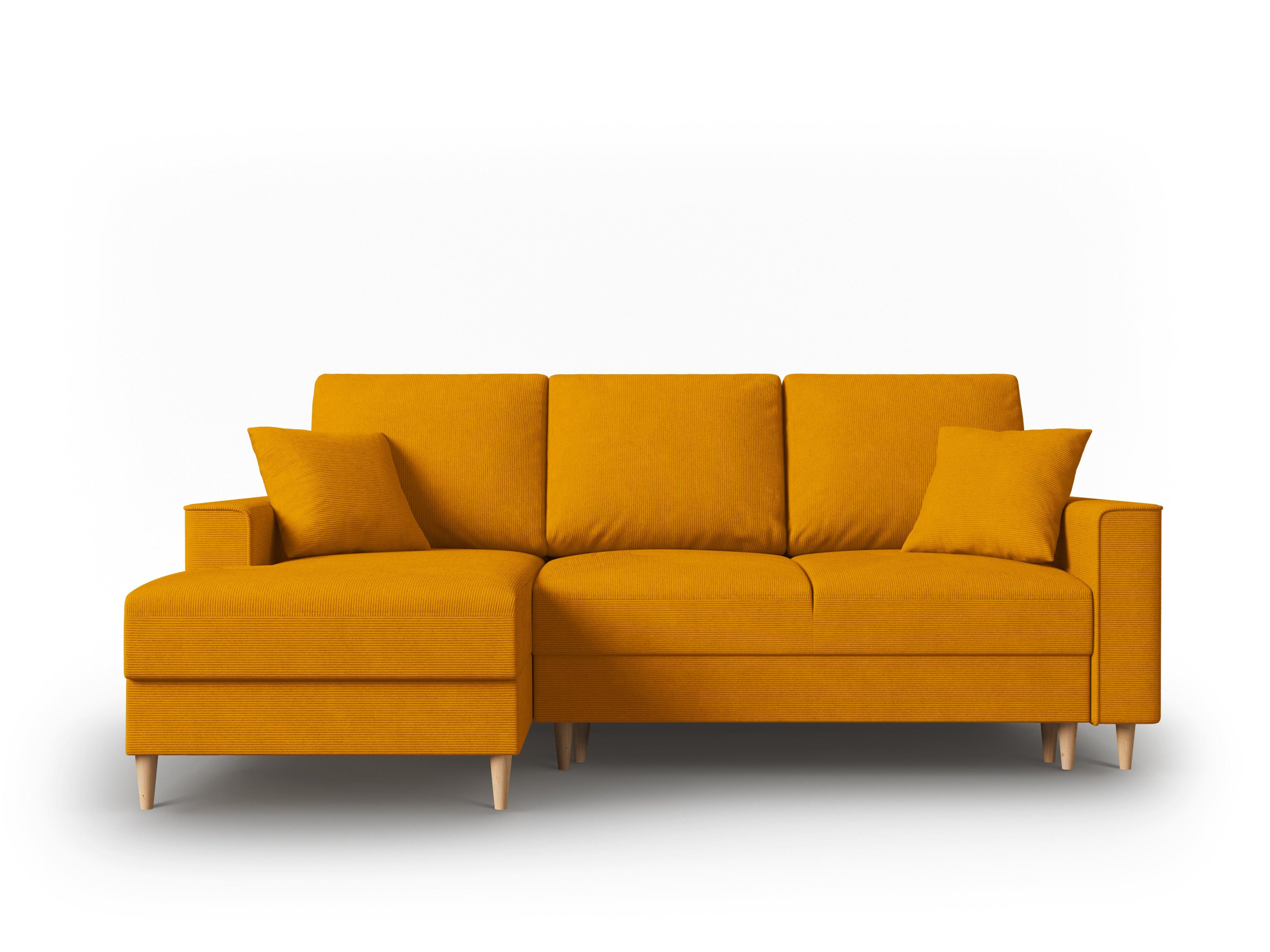 Narożnik lewostronny sztruksowy z funkcją spania CARTADERA musztardowy Mazzini Sofas Eye on Design