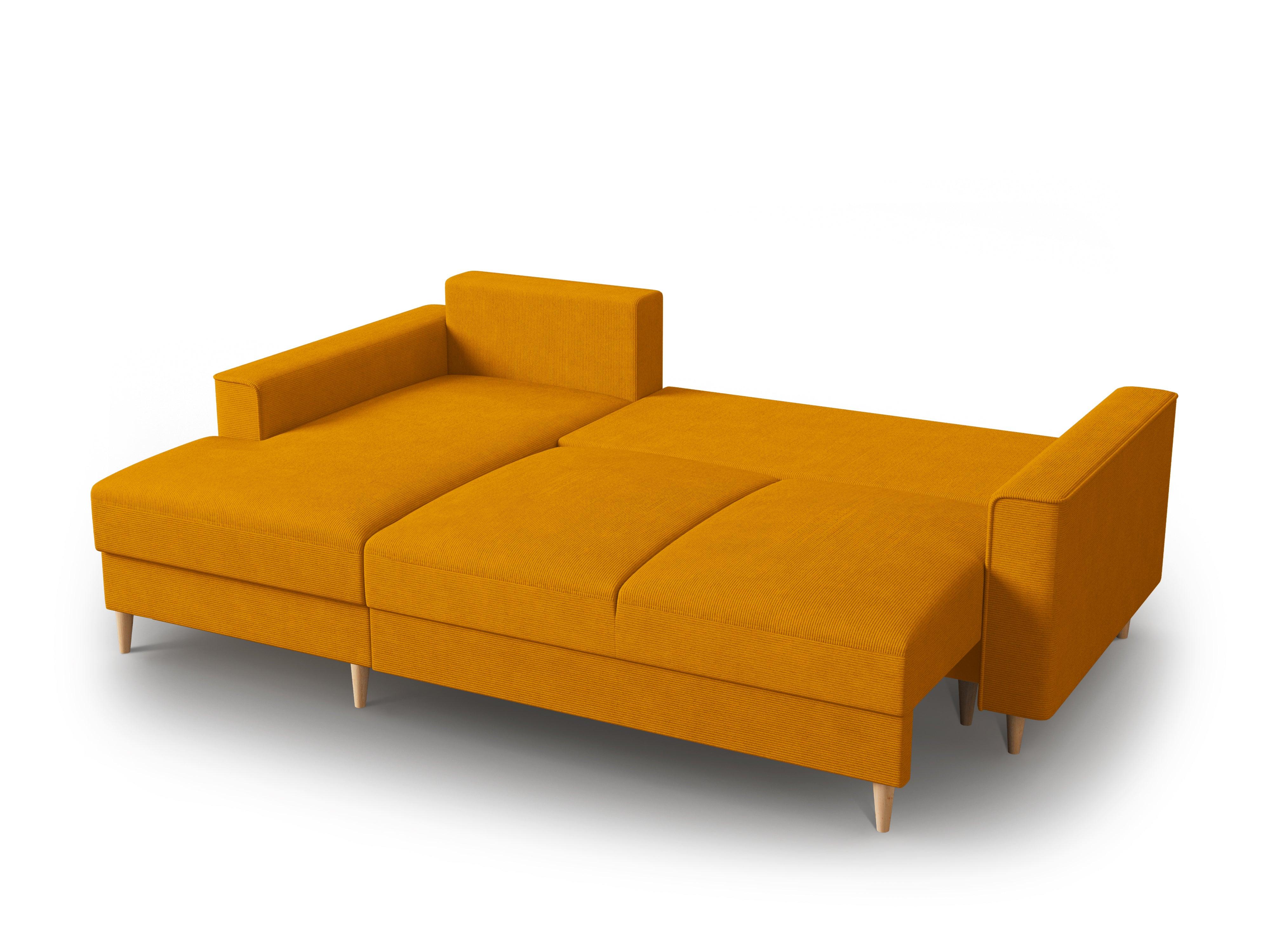 Narożnik lewostronny sztruksowy z funkcją spania CARTADERA musztardowy Mazzini Sofas Eye on Design