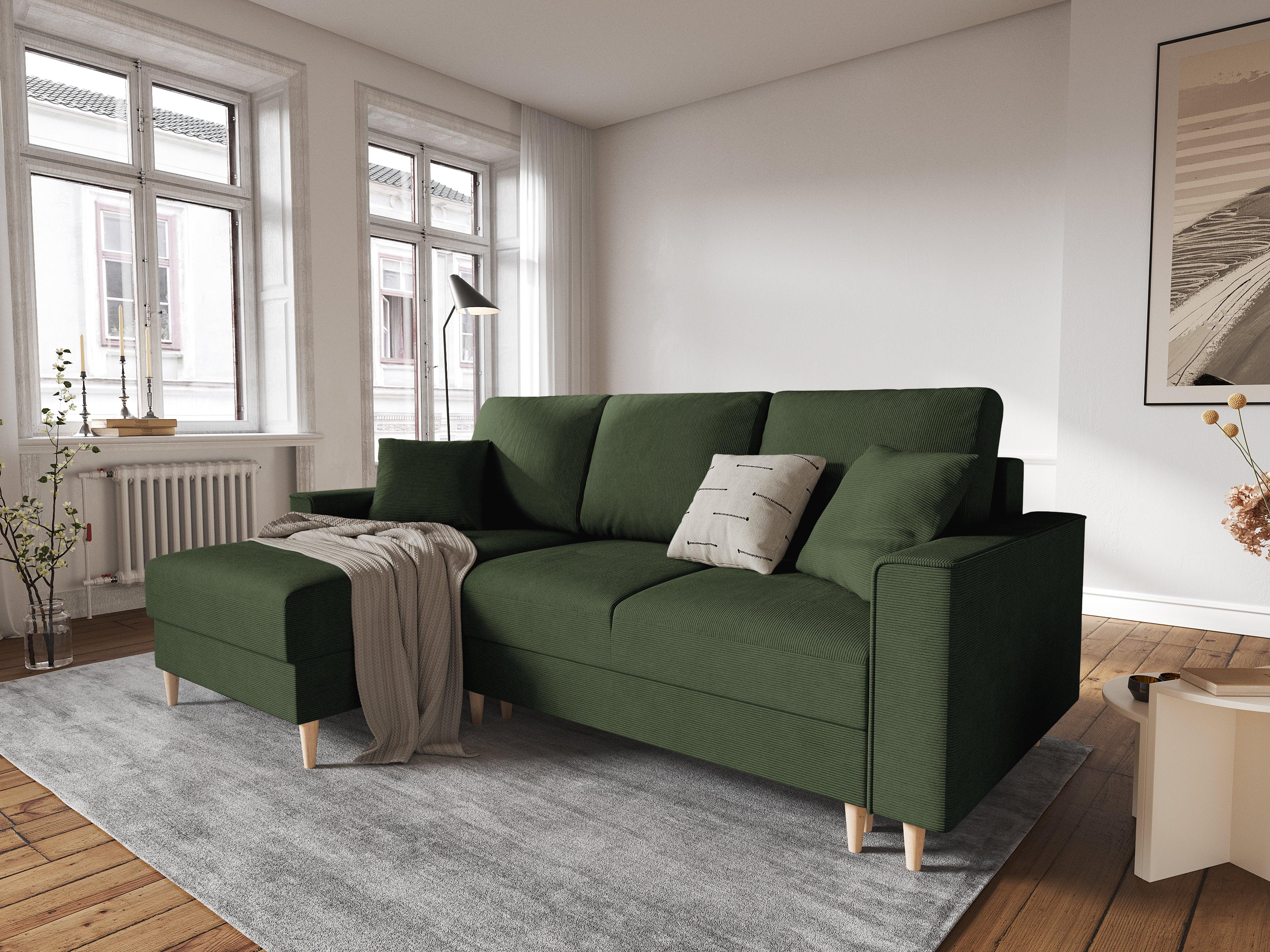 Narożnik lewostronny sztruksowy z funkcją spania CARTADERA zielony Mazzini Sofas Eye on Design
