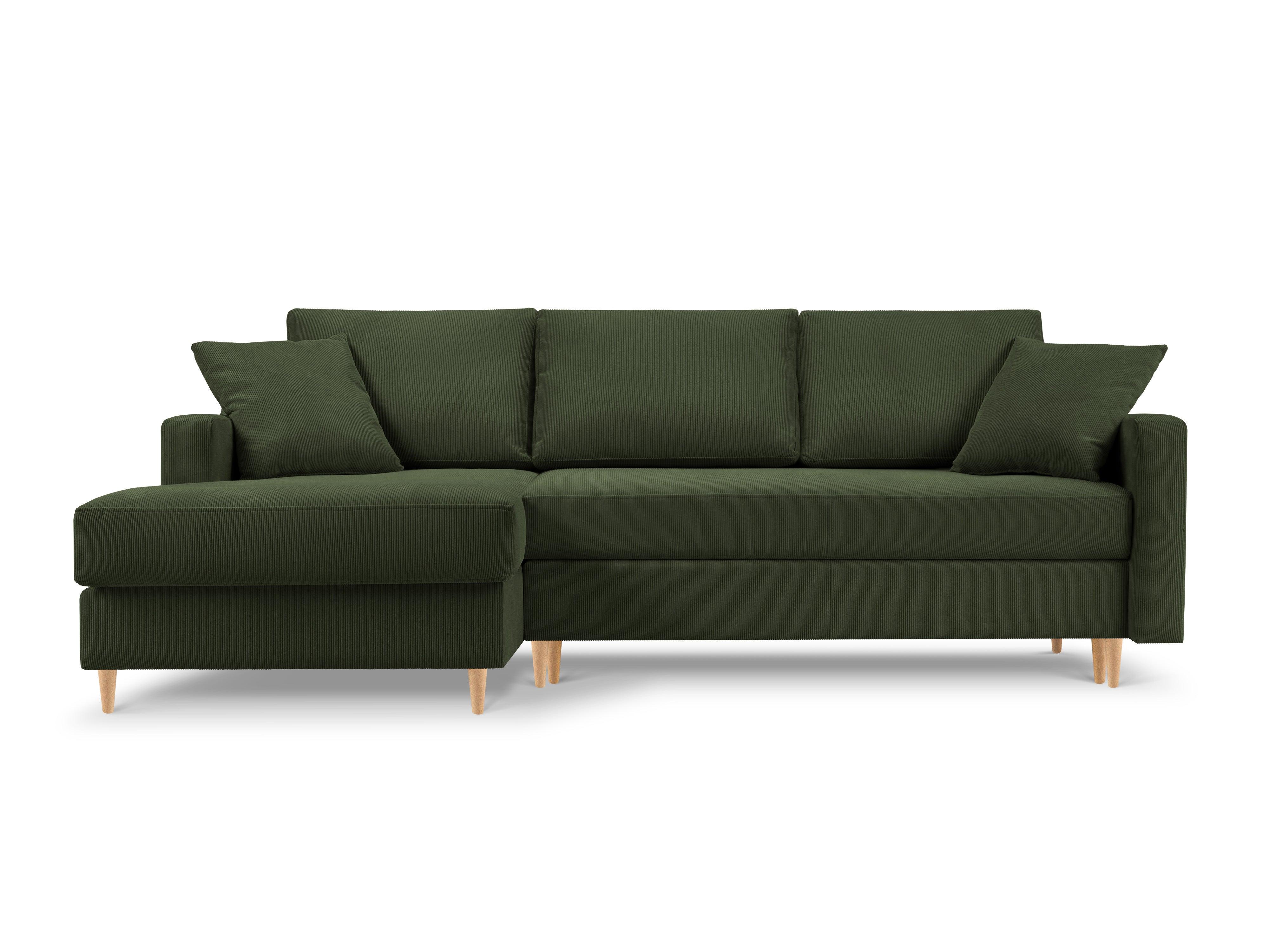 Narożnik lewostronny sztruksowy z funkcją spania ROSE butelkowa zieleń Mazzini Sofas Eye on Design