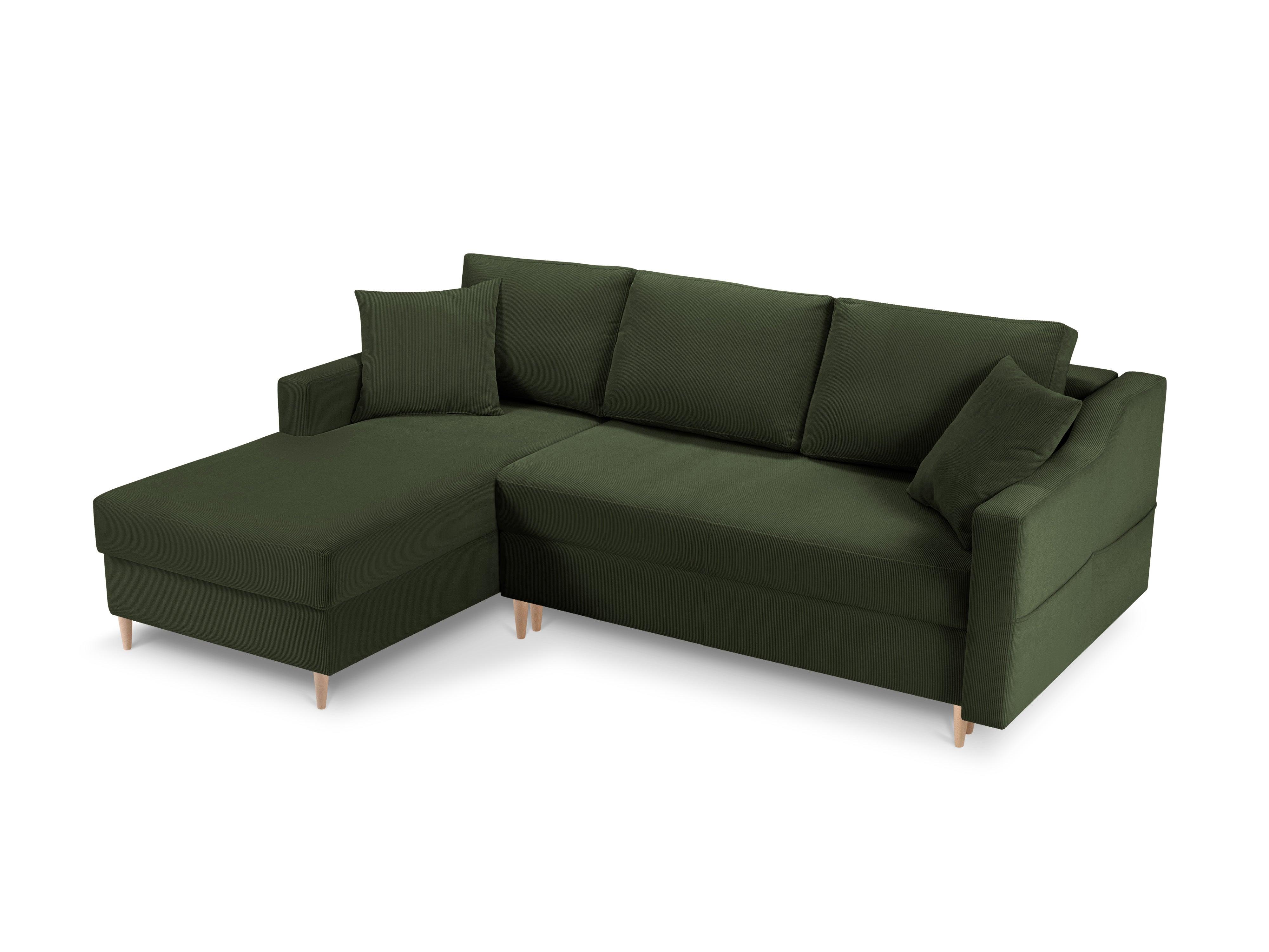 Narożnik lewostronny sztruksowy z funkcją spania ROSE butelkowa zieleń Mazzini Sofas Eye on Design