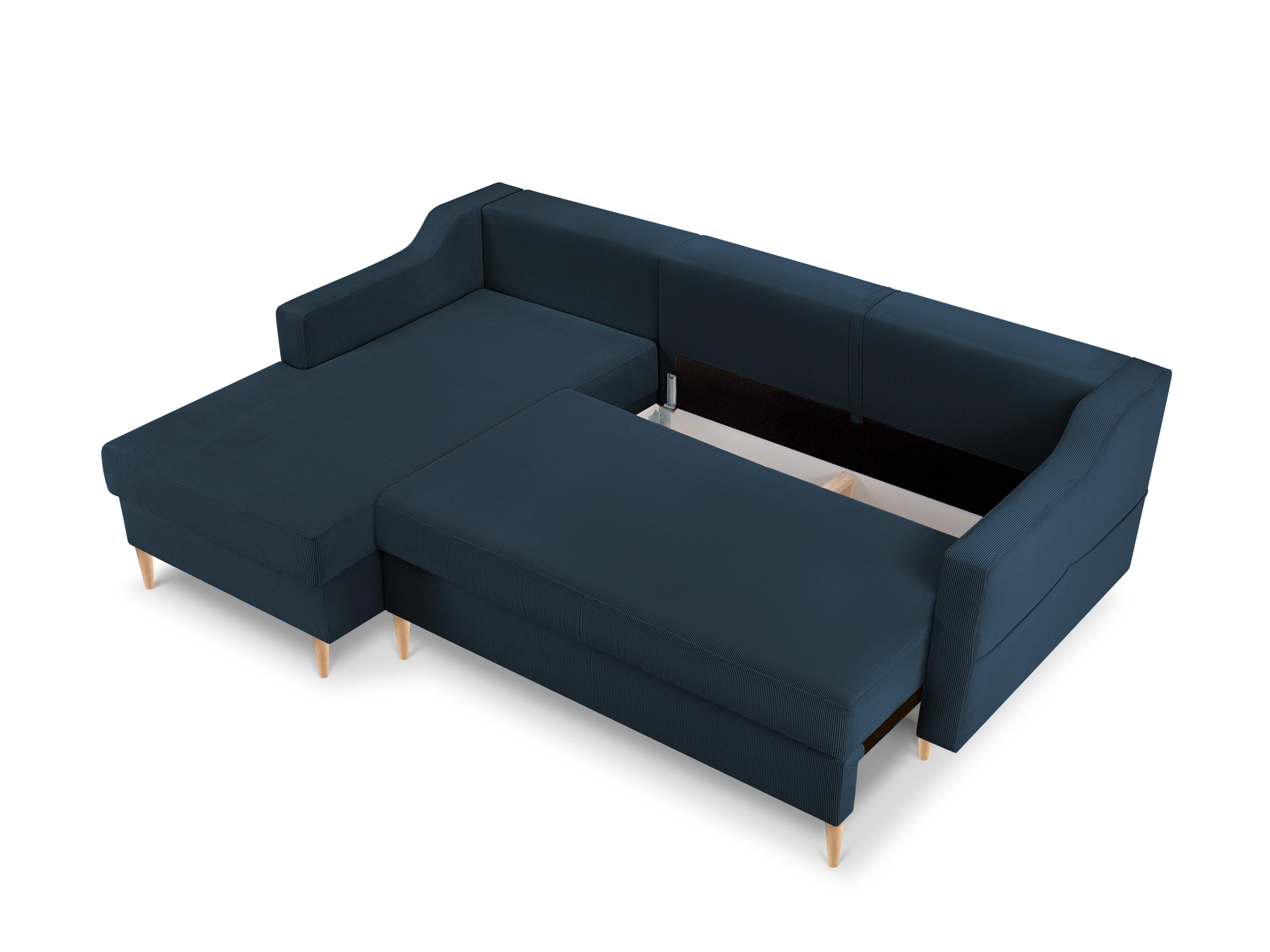 Narożnik lewostronny sztruksowy z funkcją spania ROSE ciemnoniebieski Mazzini Sofas Eye on Design