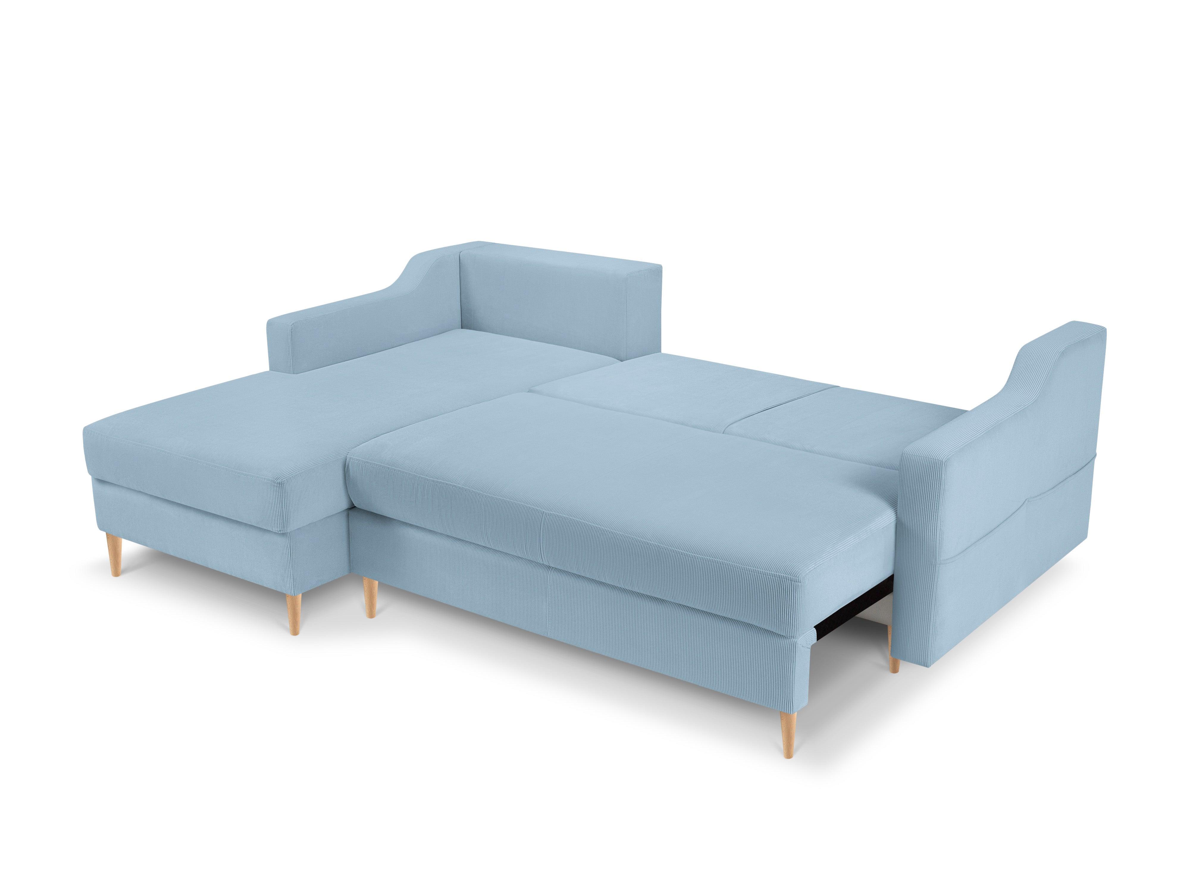 Narożnik lewostronny sztruksowy z funkcją spania ROSE jasnoniebieski Mazzini Sofas Eye on Design