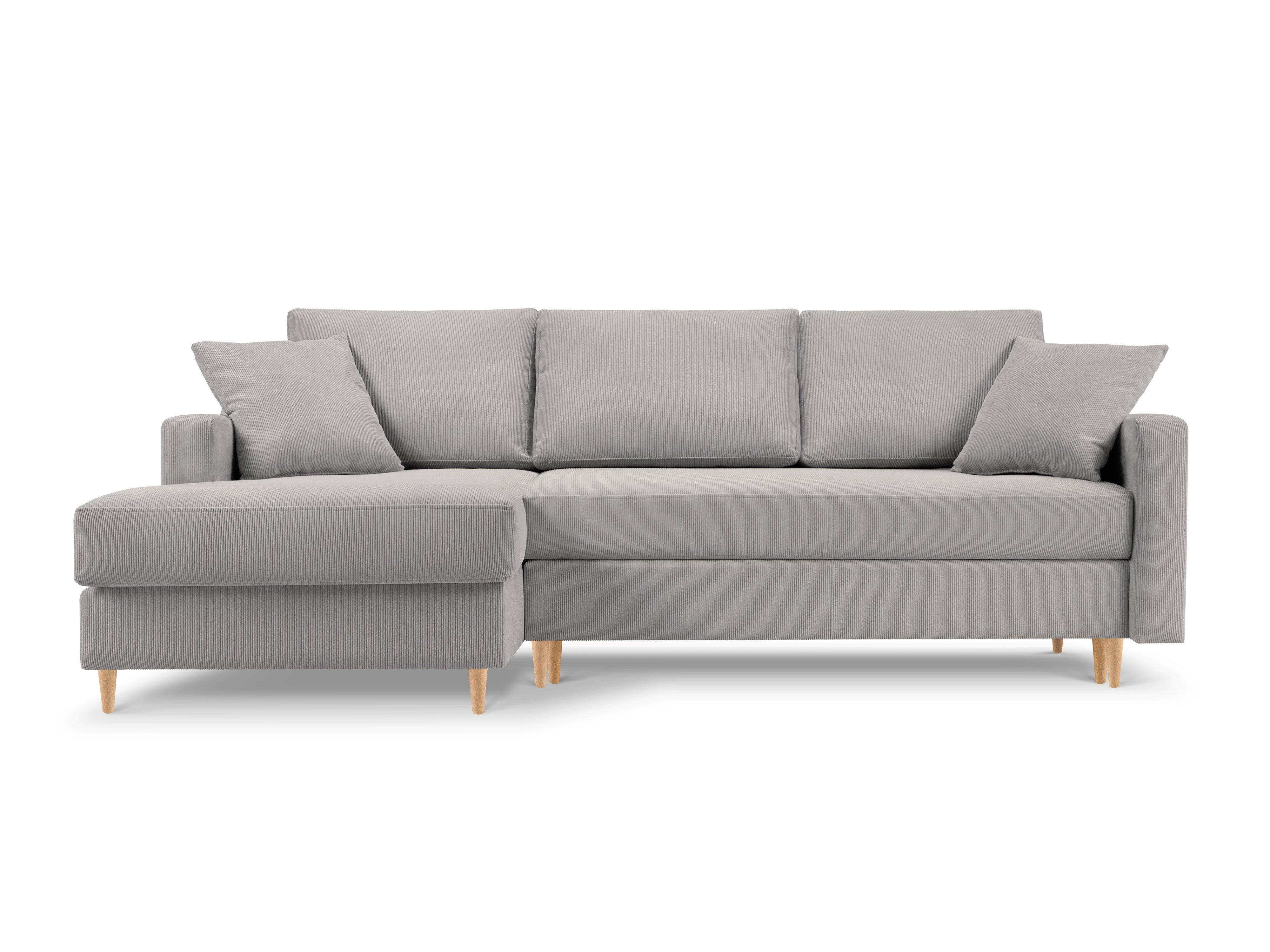 Narożnik lewostronny sztruksowy z funkcją spania ROSE jasnoszary Mazzini Sofas Eye on Design