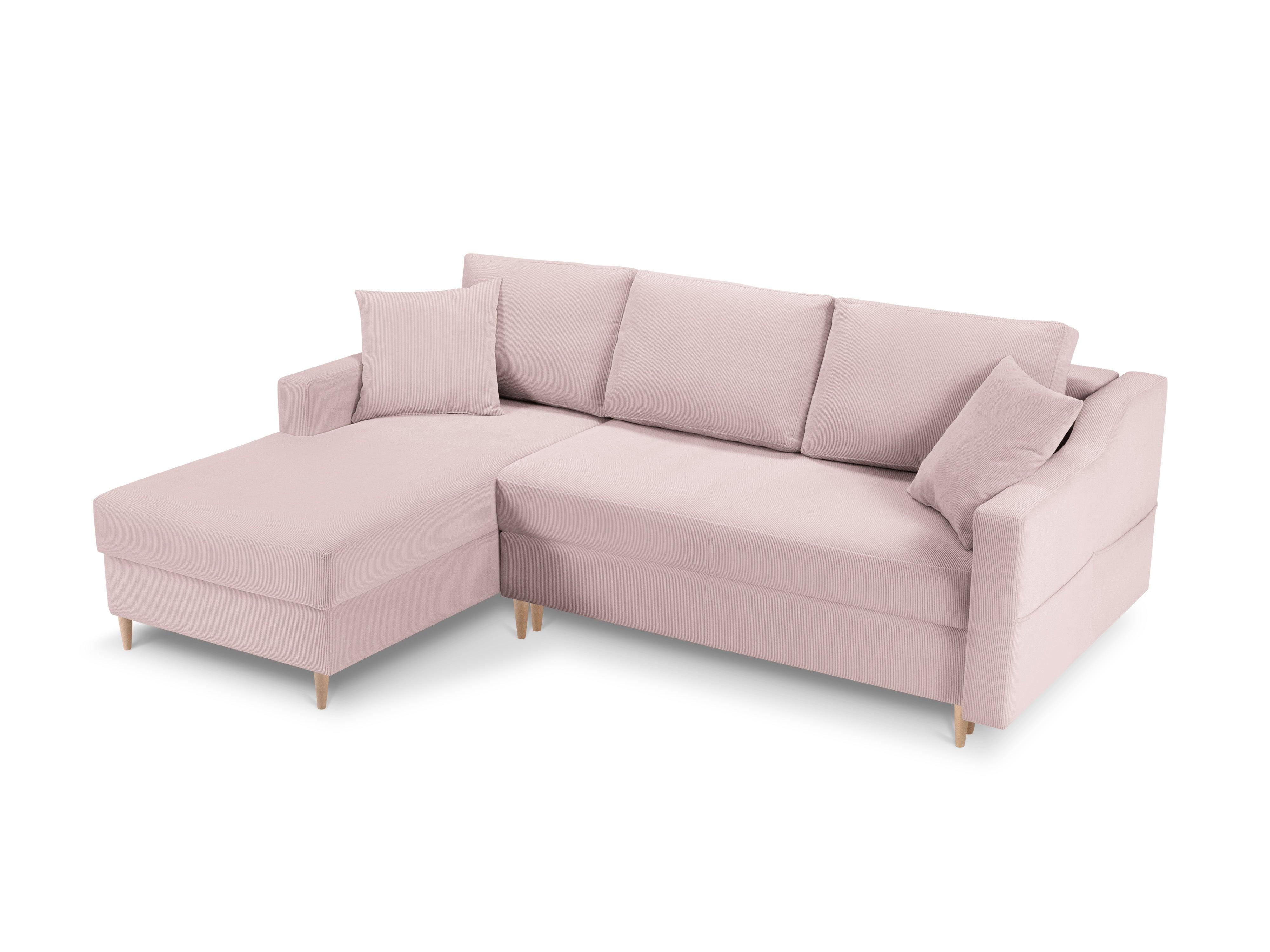 Narożnik lewostronny sztruksowy z funkcją spania ROSE różowy Mazzini Sofas Eye on Design