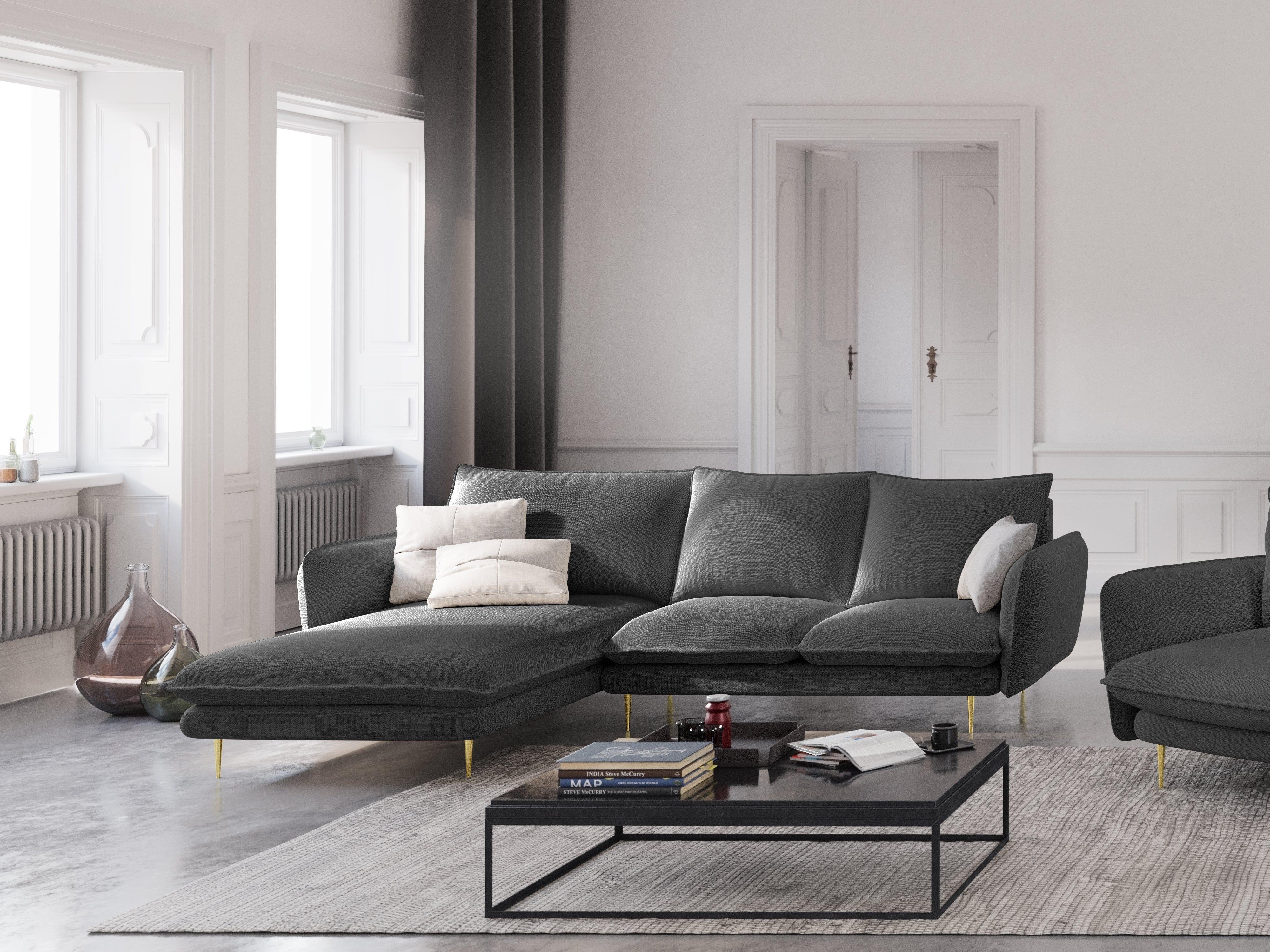 Narożnik lewostronny VIENNA ciemnoszary ze złotą podstawą Cosmopolitan Design Eye on Design
