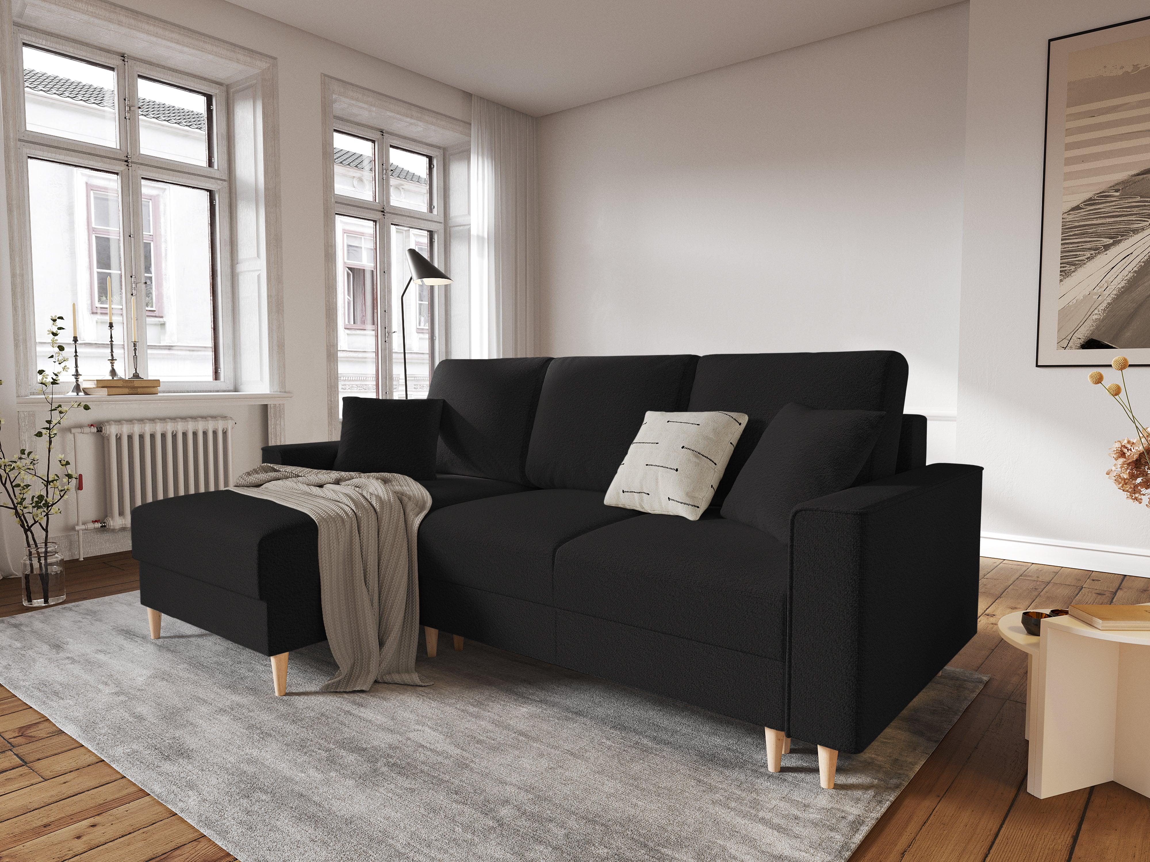 Narożnik lewostronny w tkaninie boucle z funkcją spania CARTADERA czarny Mazzini Sofas Eye on Design